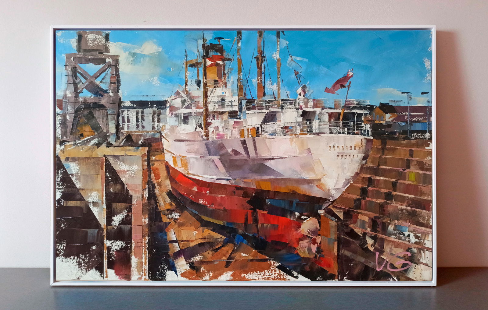 Oil painting Cargo ship Turrialba in Southampton drydock Volodymyr Gluhomanyuk - 2