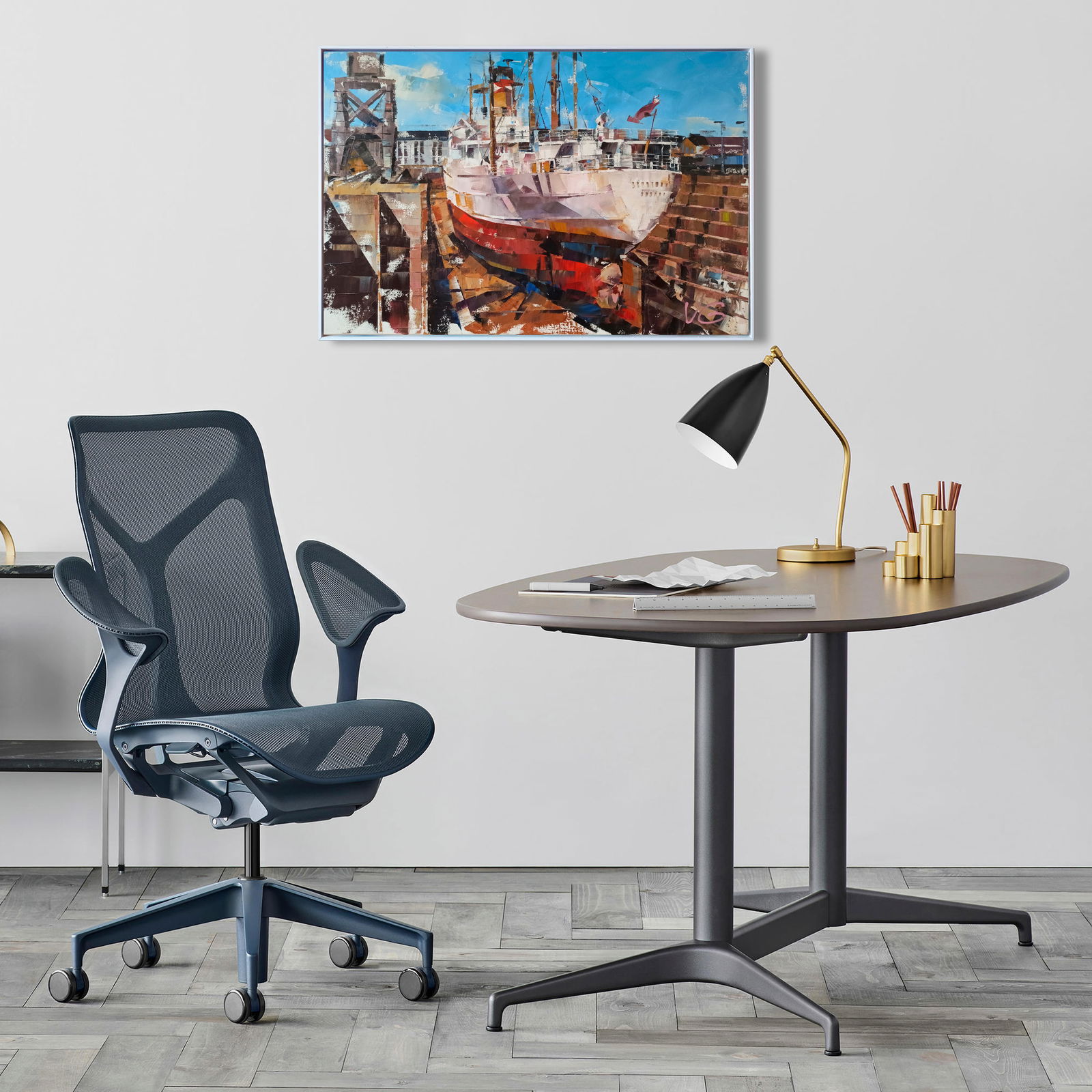 Oil painting Cargo ship Turrialba in Southampton drydock Volodymyr Gluhomanyuk - 3