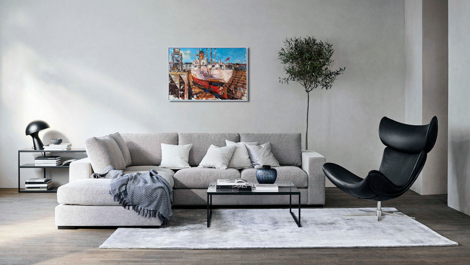 Oil painting Cargo ship Turrialba in Southampton drydock Volodymyr Gluhomanyuk - 4