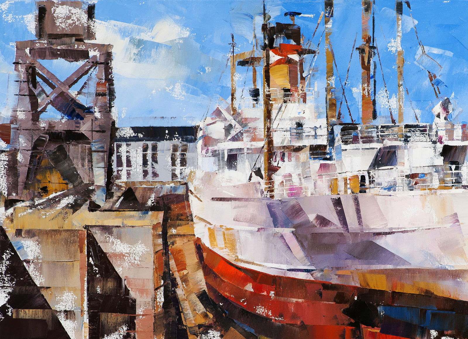 Oil painting Cargo ship Turrialba in Southampton drydock Volodymyr Gluhomanyuk - 5