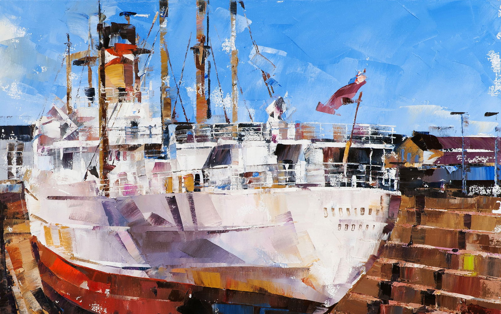 Oil painting Cargo ship Turrialba in Southampton drydock Volodymyr Gluhomanyuk - 6