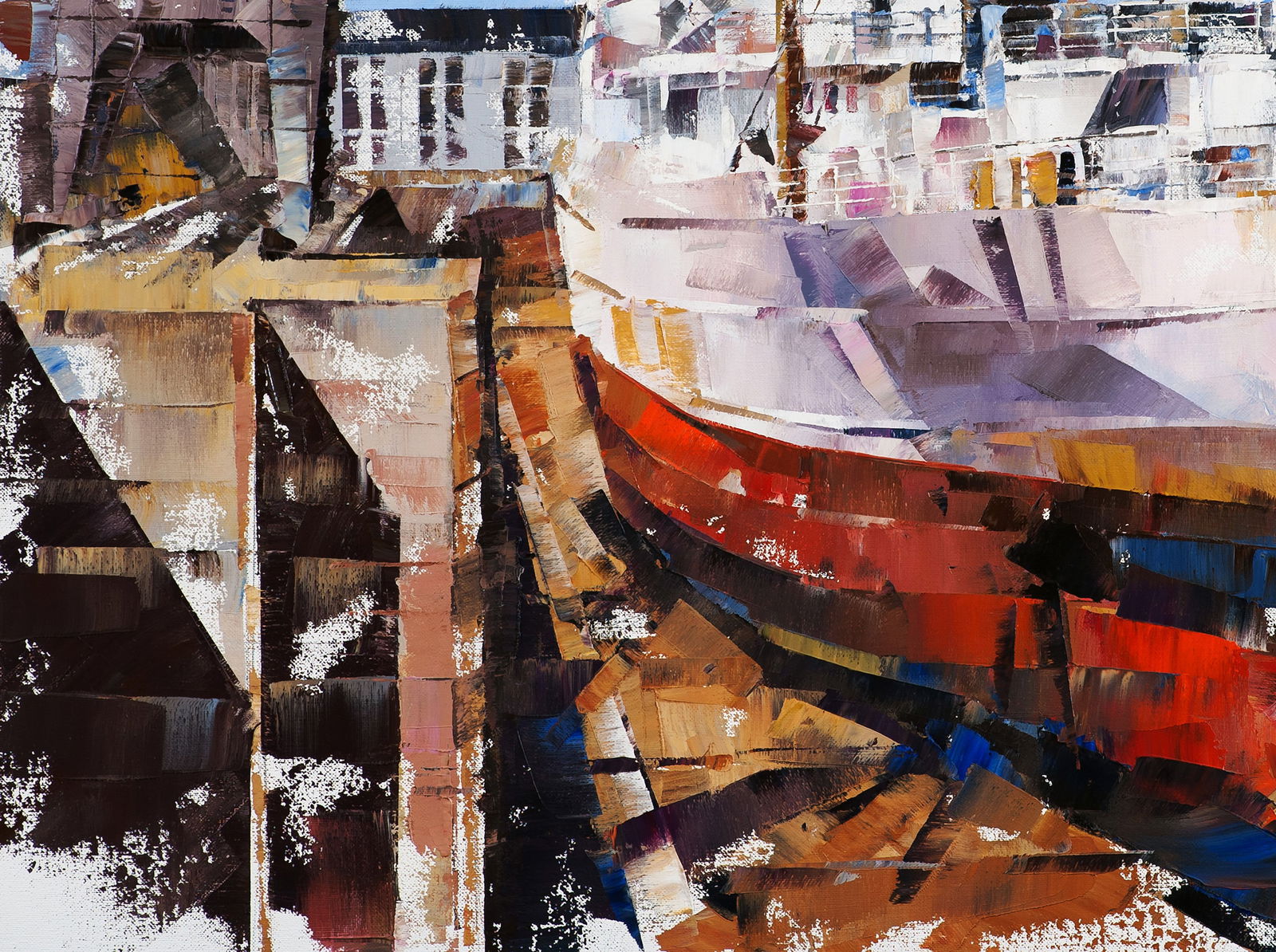 Oil painting Cargo ship Turrialba in Southampton drydock Volodymyr Gluhomanyuk - 7