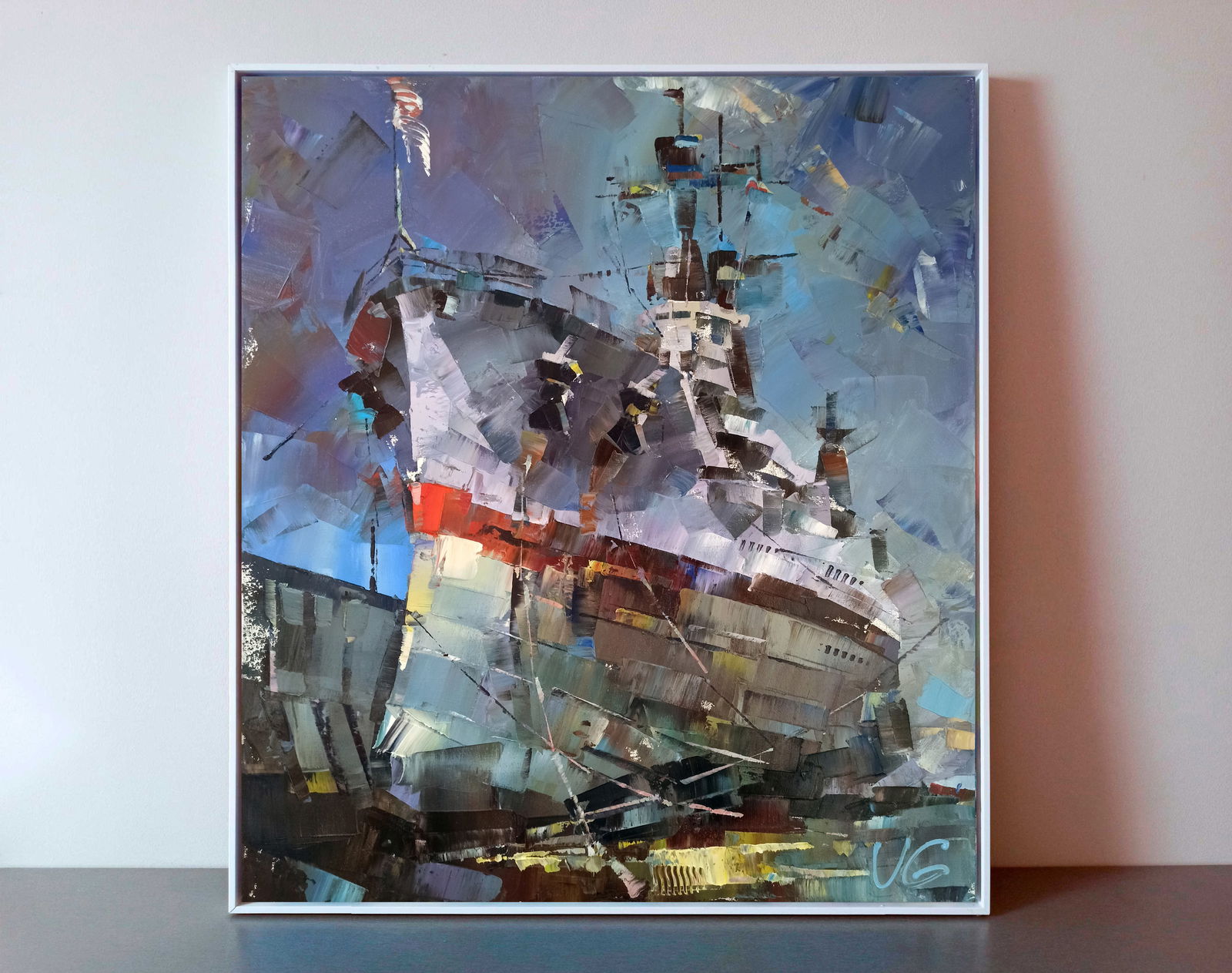 Oil painting USS TEXAS BB-35 in dry dock at Norfolk Volodymyr Gluhomanyuk - 2