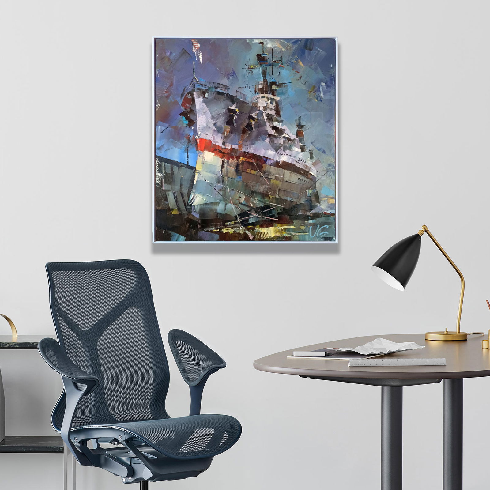 Oil painting USS TEXAS BB-35 in dry dock at Norfolk Volodymyr Gluhomanyuk - 3