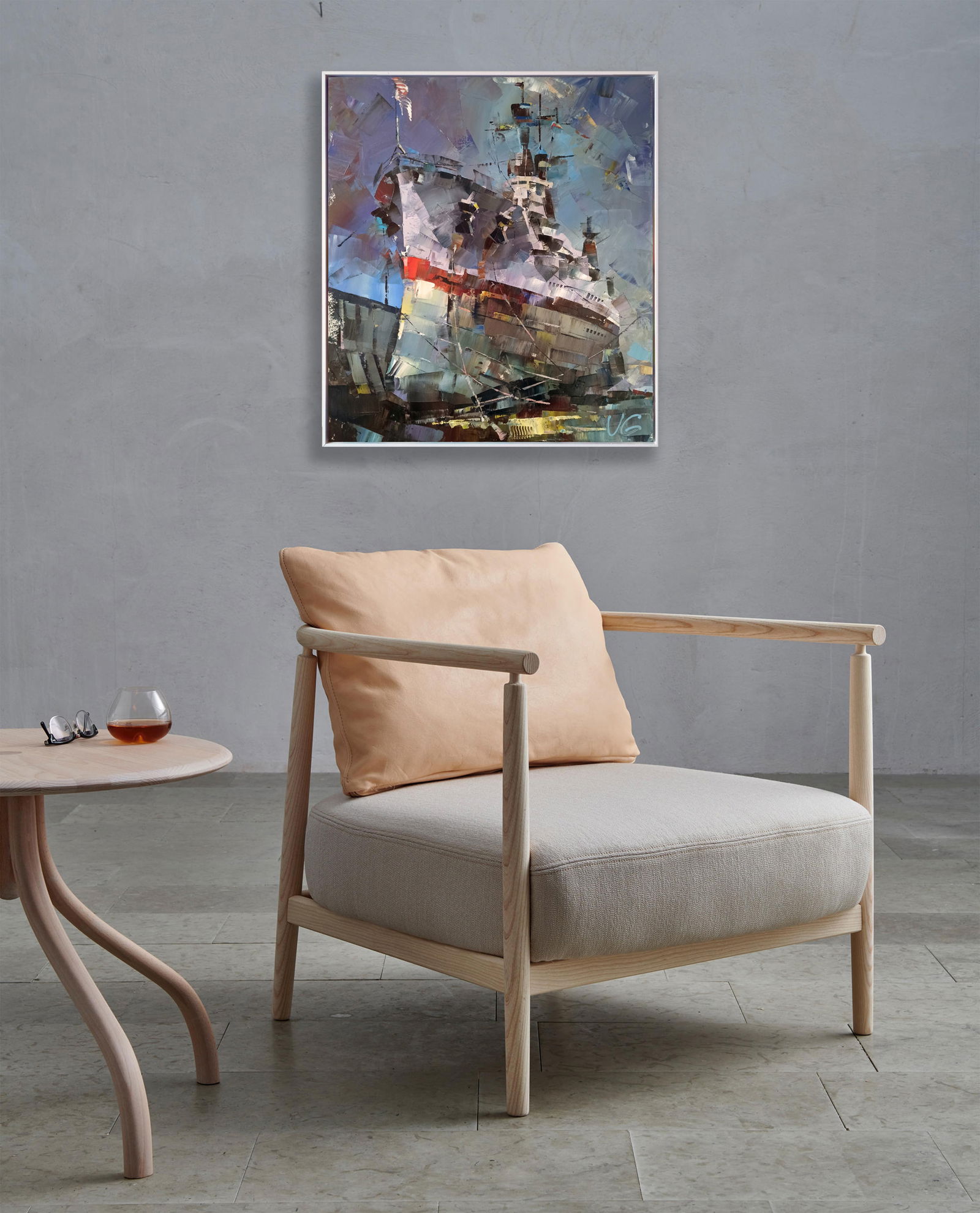 Oil painting USS TEXAS BB-35 in dry dock at Norfolk Volodymyr Gluhomanyuk - 4