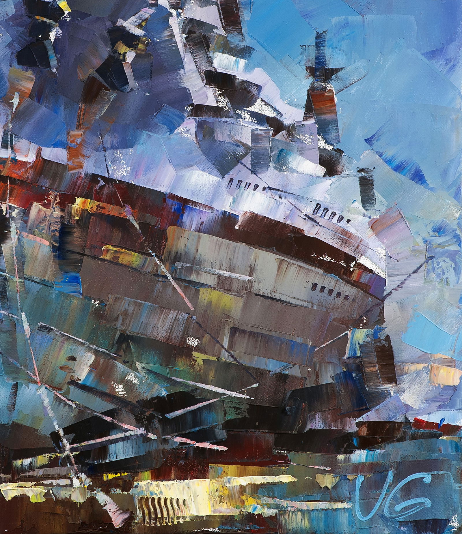 Oil painting USS TEXAS BB-35 in dry dock at Norfolk Volodymyr Gluhomanyuk - 8