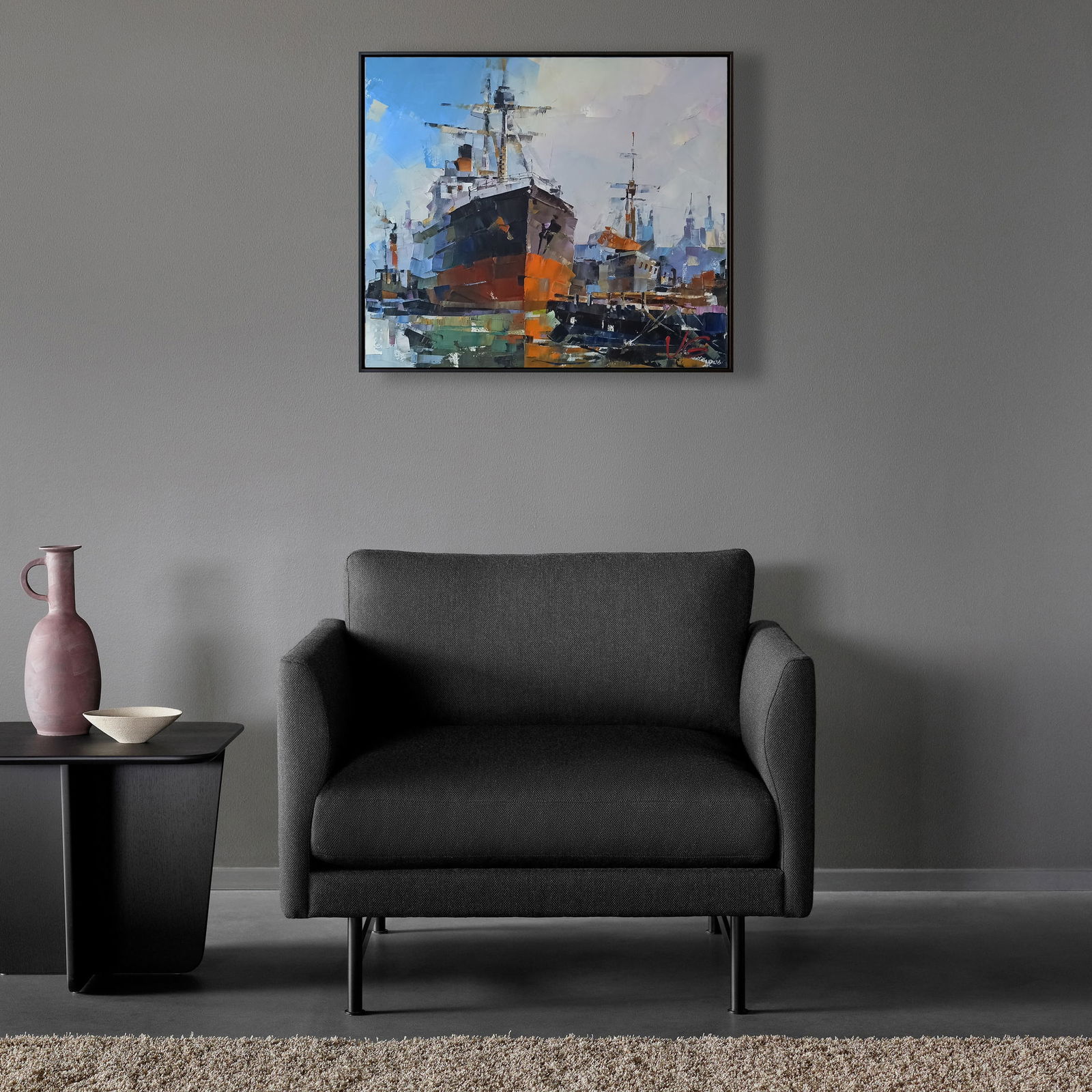 Oil painting Ships at the old lighthouse Volodymyr Gluhomanyuk - 3