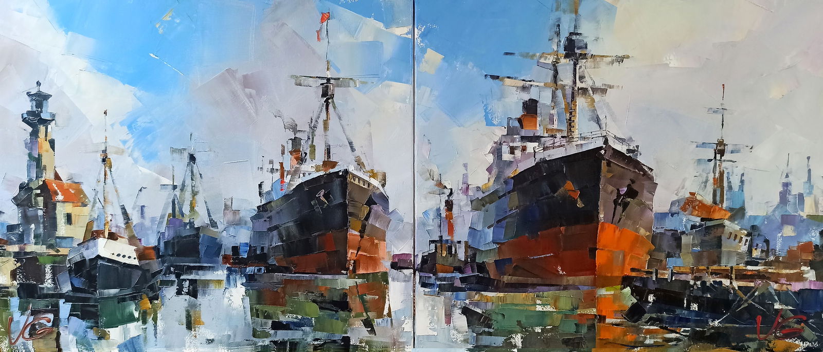 Oil painting Ships at the old lighthouse Volodymyr Gluhomanyuk - 9