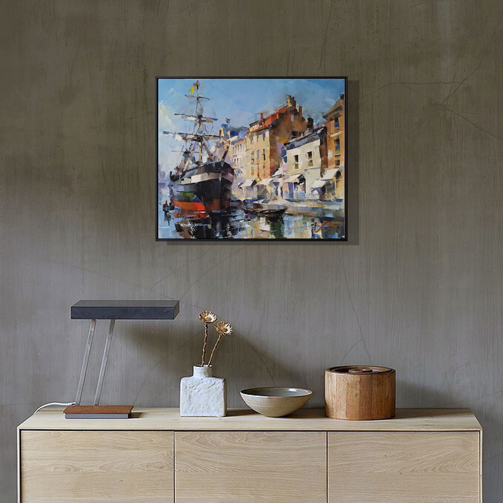 Oil painting Ship in the Channel of Tranquility Volodymyr Gluhomanyuk - 4