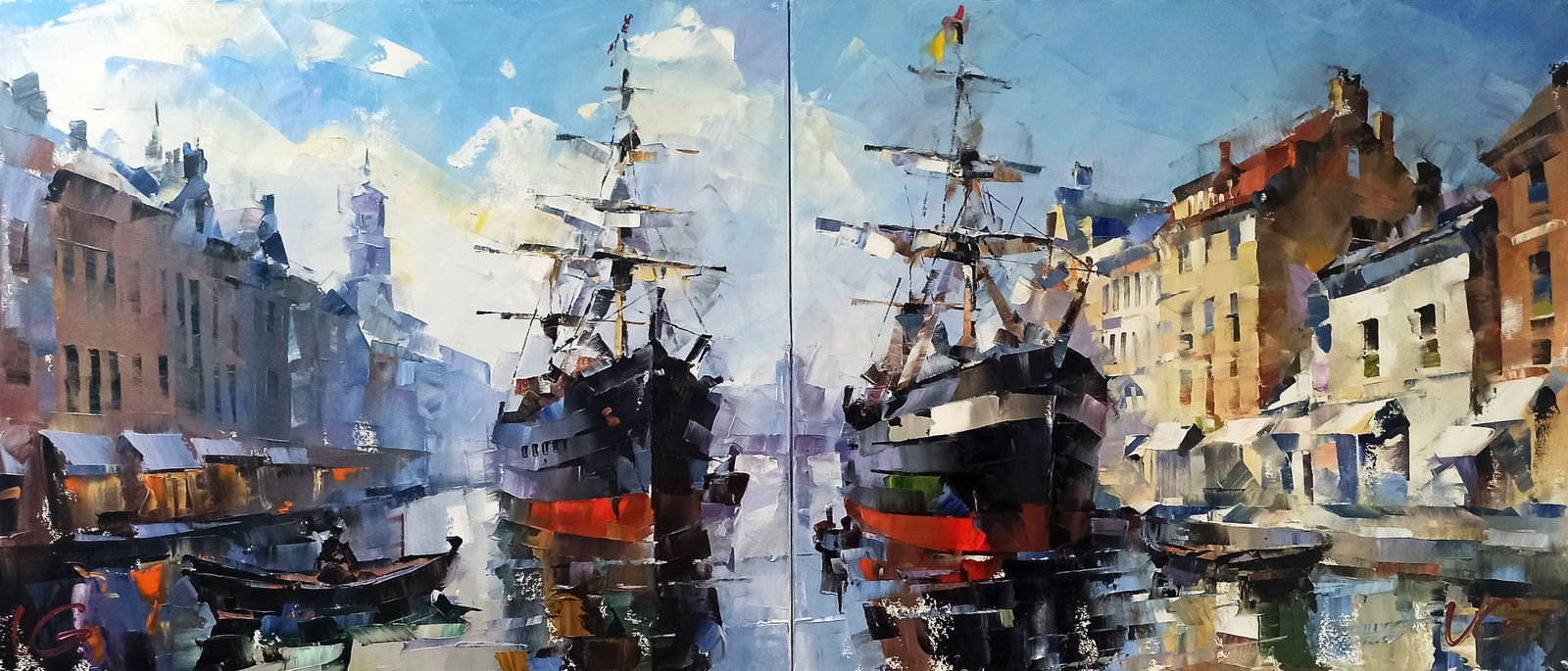 Oil painting Ship in the Channel of Tranquility Volodymyr Gluhomanyuk - 9