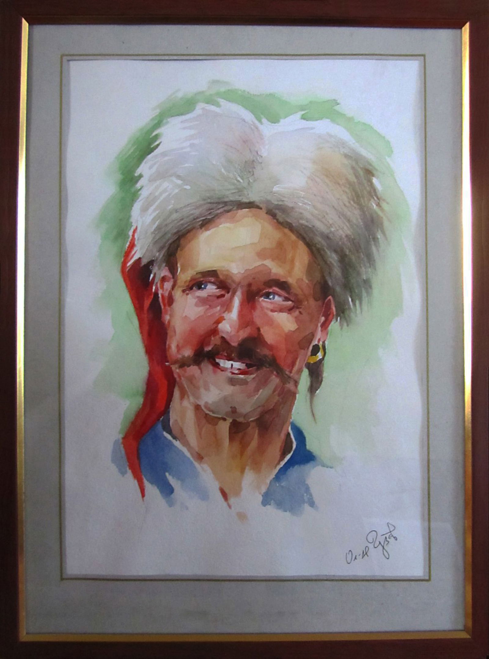 Watercolor painting Portrait of a Cossack Alexander Guzev: Title: Watercolor painting Portrait of a Cossack Alexander Guzev Description: 6GUZ Painter: Alexander Guzev Size: 40x30 cm/15.74x11.81 inches Components: watercolor, paper Original painting