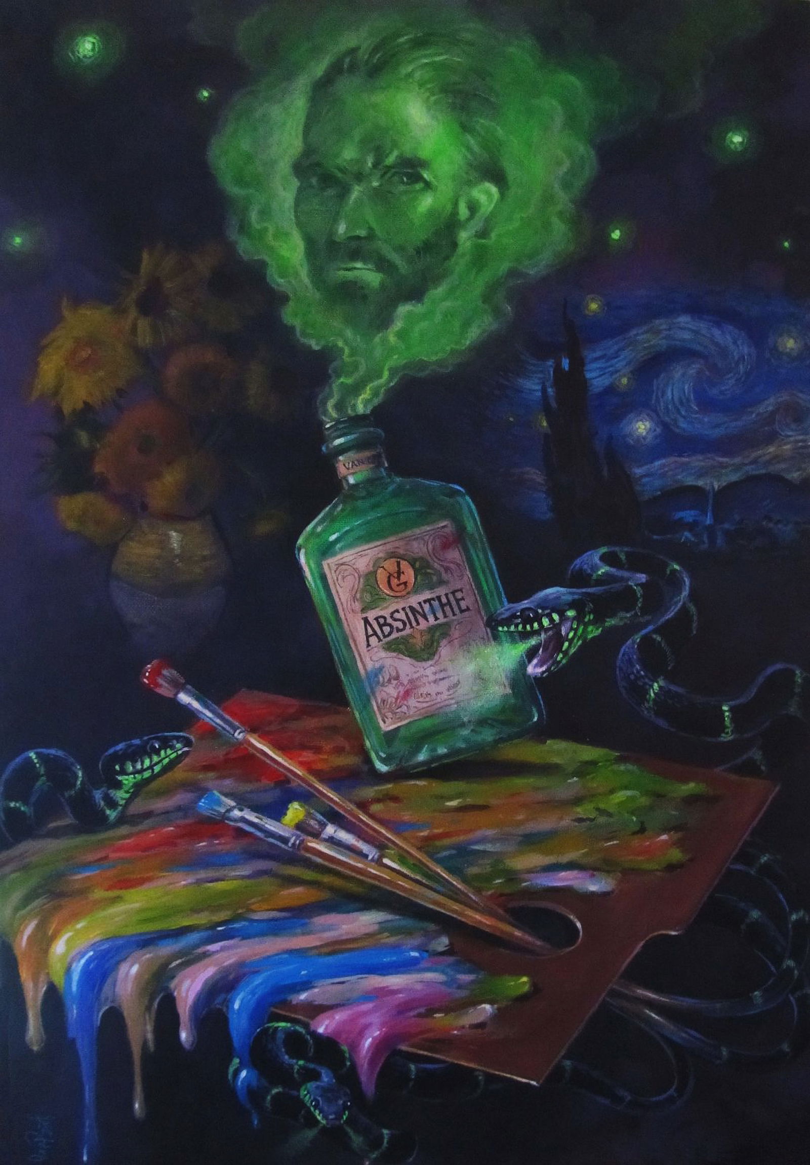 Acrylic painting Worlds of Vincent Alexander Guzev: Title: Acrylic painting Worlds of Vincent Alexander Guzev Description: 10GUZ Painter: Alexander Guzev Size: 60x40 cm/23.62x15.74 inches Components: acrylic, hardboard Original painting CONDITION: