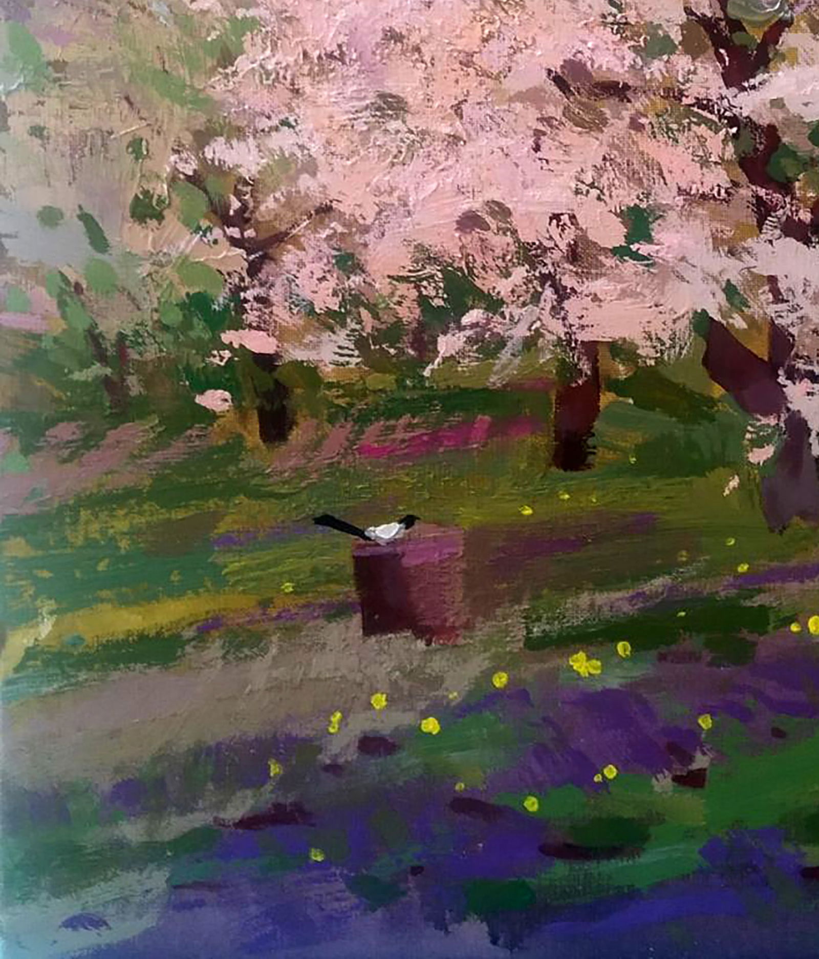Acrylic painting In a blooming garden Serhii Kachyn - 4