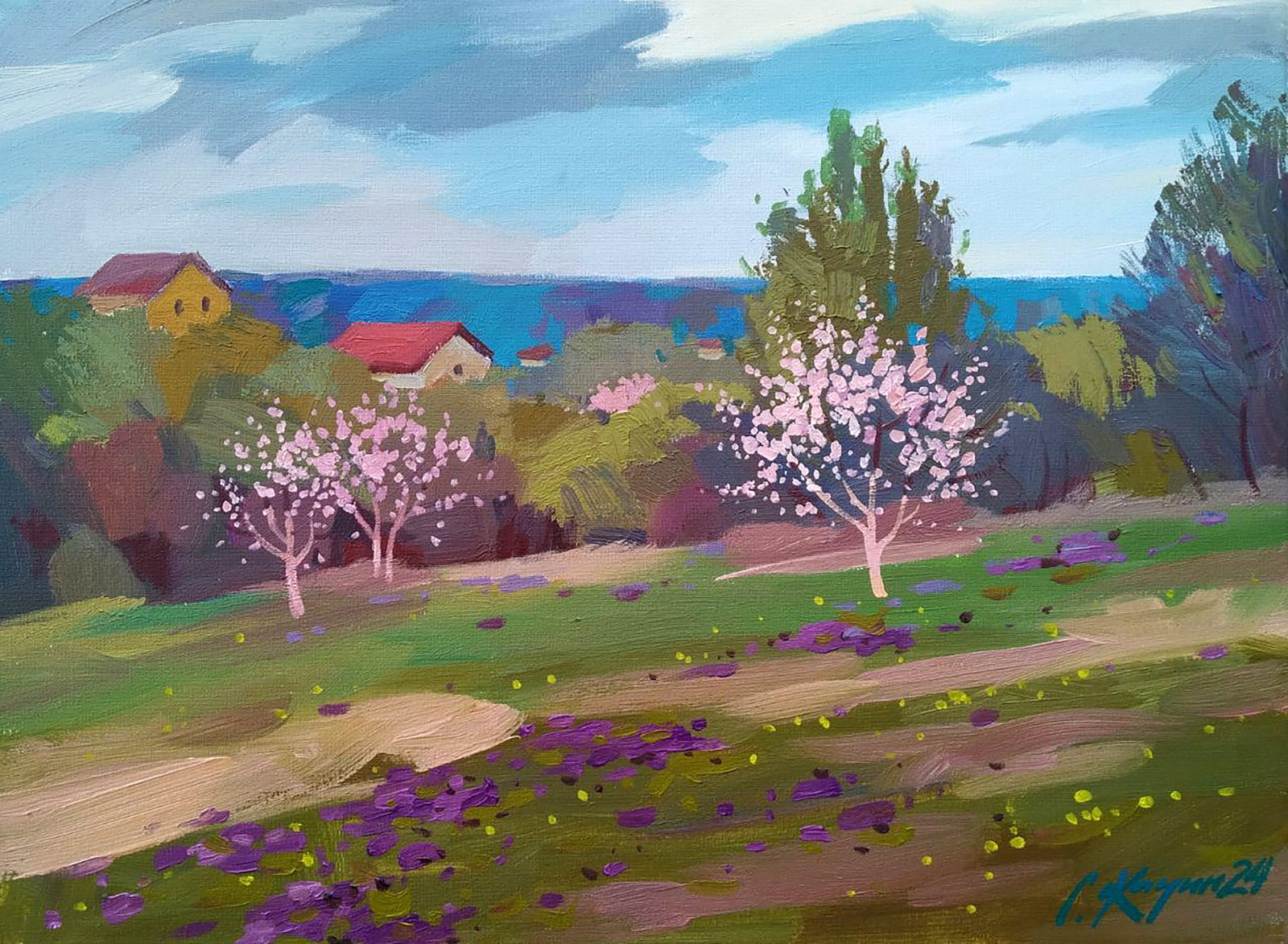 Acrylic painting The smell of spring Serhii Kachyn: Title: Acrylic painting The smell of spring Serhii Kachyn Description: 6KACH Painter: Serhii Kachyn Size: 45x60 cm/17.71x23.62 inches Components: acrylic, canvas Original painting CONDITION: excellent