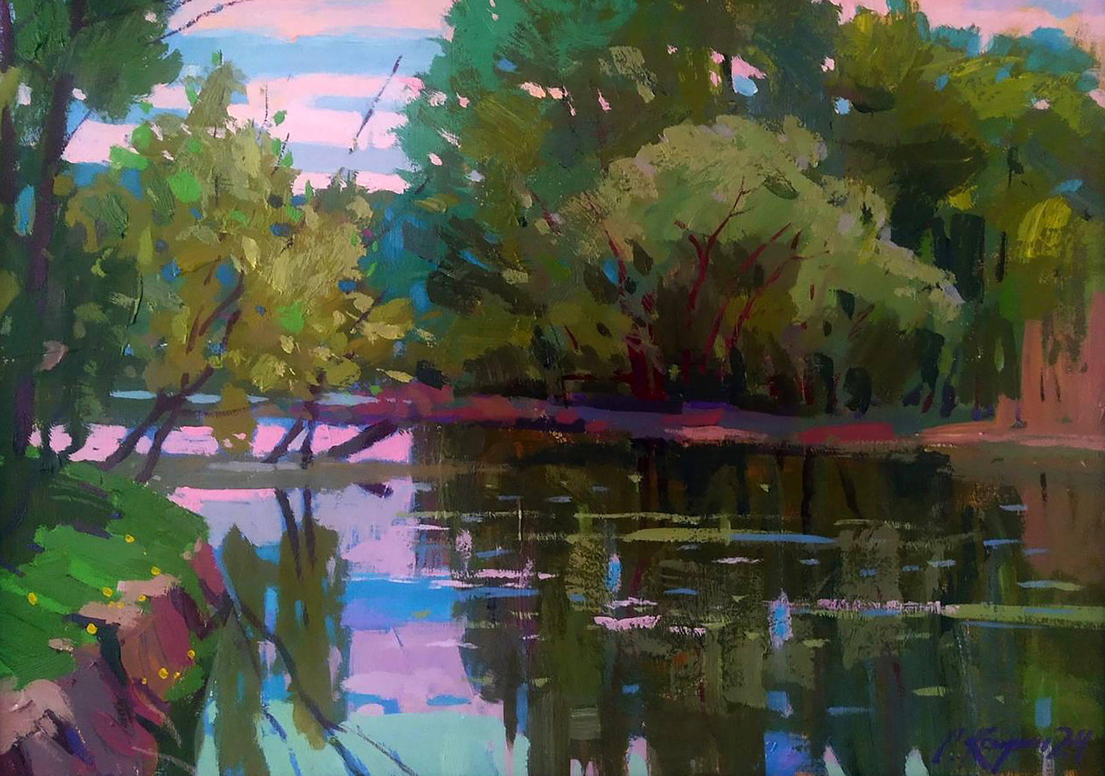 Acrylic painting Relaxation by the river Serhii Kachyn: Title: Acrylic painting Relaxation by the river Serhii Kachyn Description: 8KACH Painter: Serhii Kachyn Size: 50x70 cm/19.68x27.55 inches Components: acrylic, dvp Original painting CONDITION: excellen