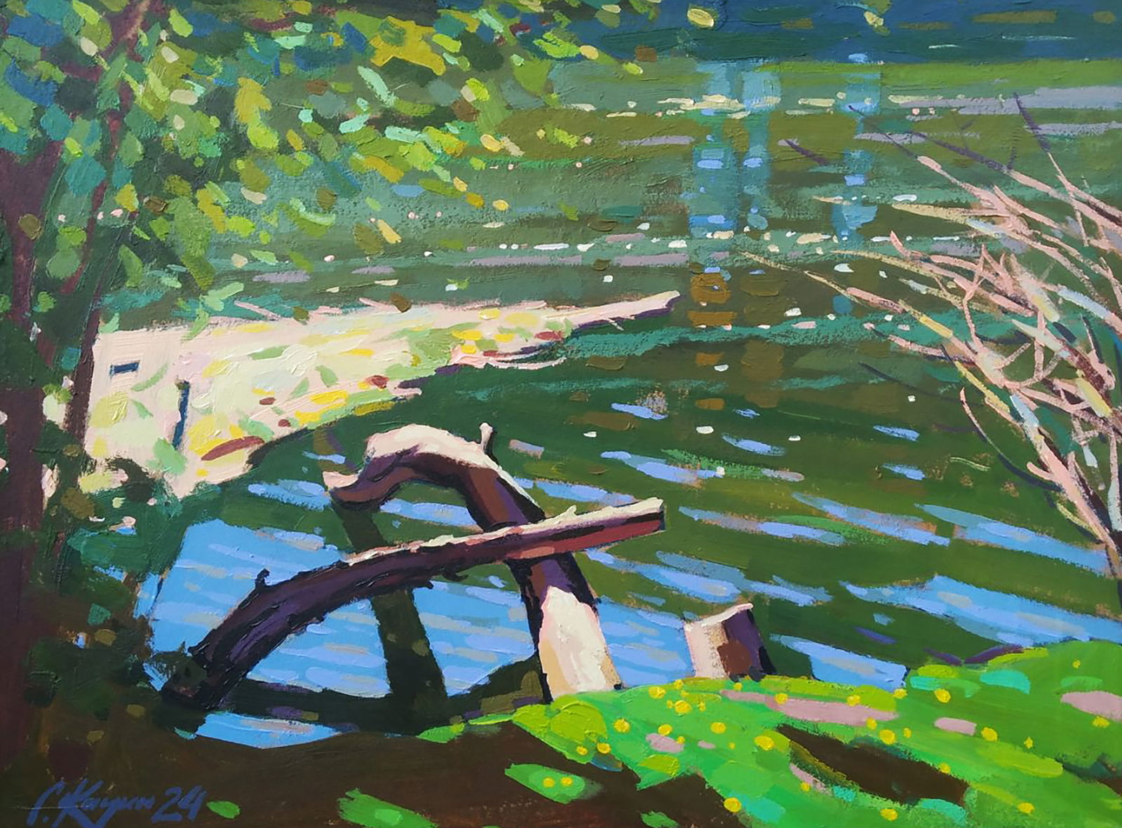 Acrylic painting Spring sunny day Serhii Kachyn: Title: Acrylic painting Spring sunny day Serhii Kachyn Description: 9KACH Painter: Serhii Kachyn Size: 60x80 cm/23.62x31.49 inches Components: acrylic, dvp Original painting CONDITION: excellent ARTIS