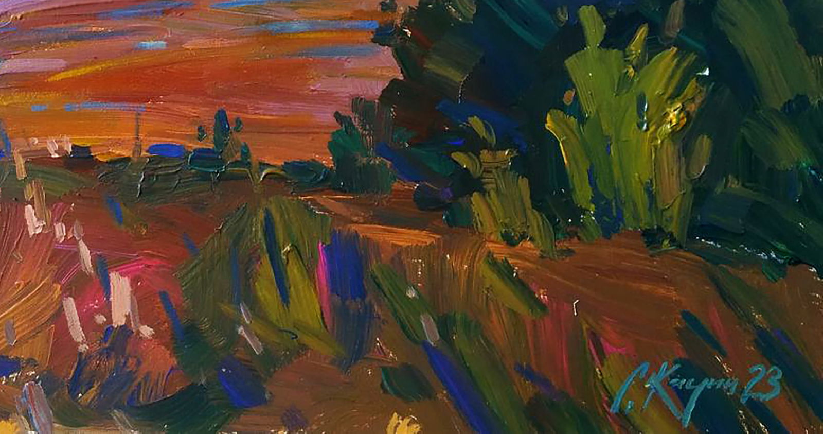 Acrylic painting Sunset in the field Serhii Kachyn - 5