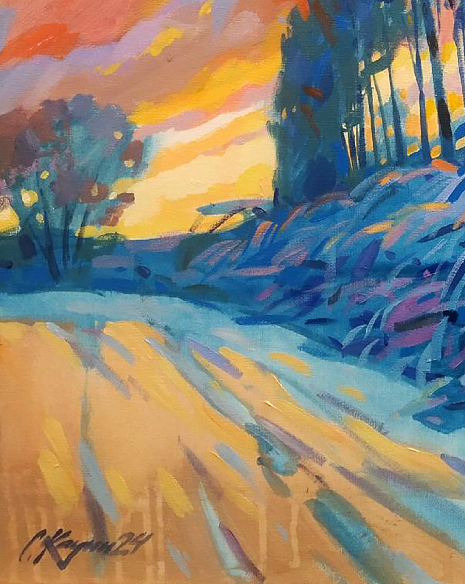 Acrylic painting Winter sunset Serhii Kachyn - 4