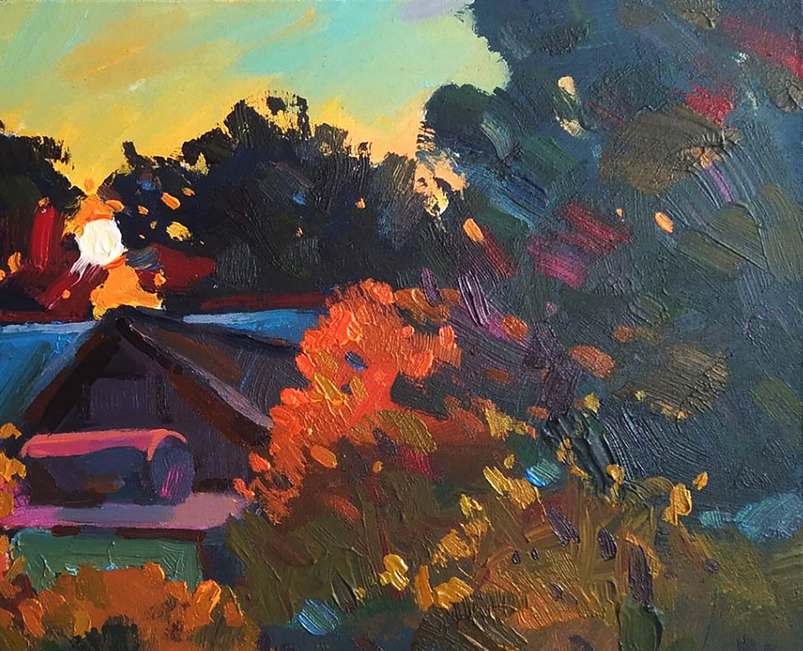 Acrylic painting Sunset behind the trees Serhii Kachyn - 3