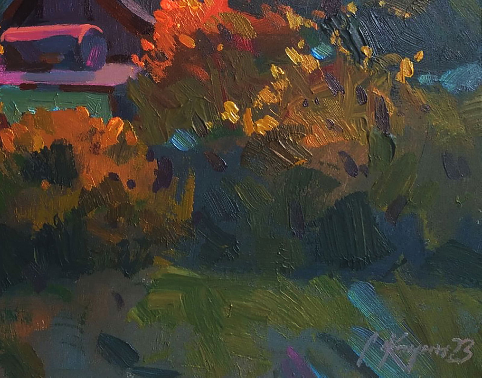 Acrylic painting Sunset behind the trees Serhii Kachyn - 5