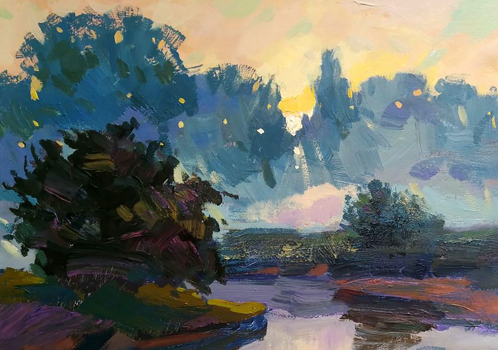 Acrylic painting Dawn with fog Serhii Kachyn - 2