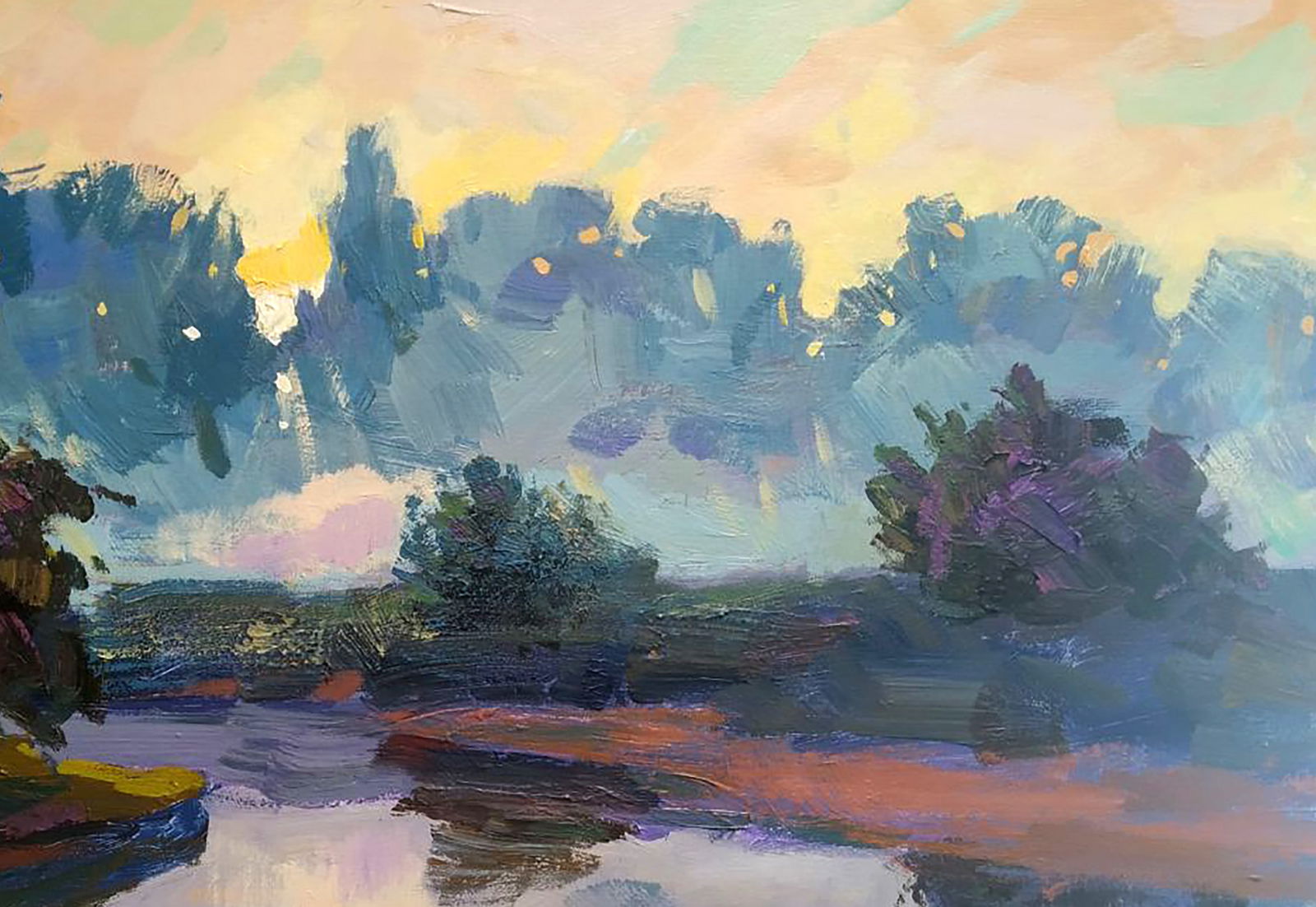 Acrylic painting Dawn with fog Serhii Kachyn - 3