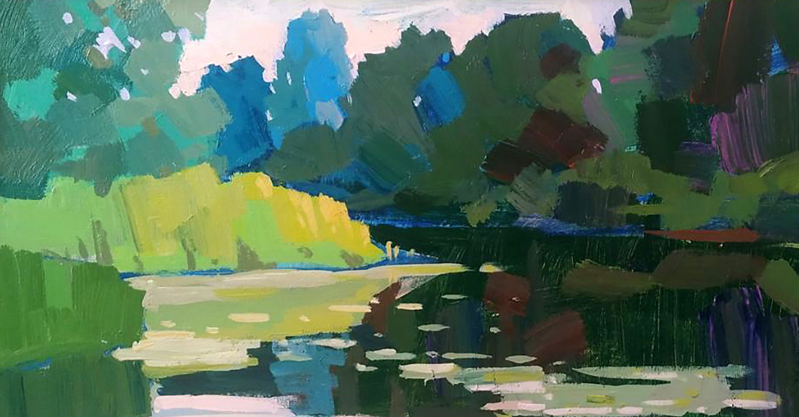 Acrylic painting Clouds over the river Serhii Kachyn - 2