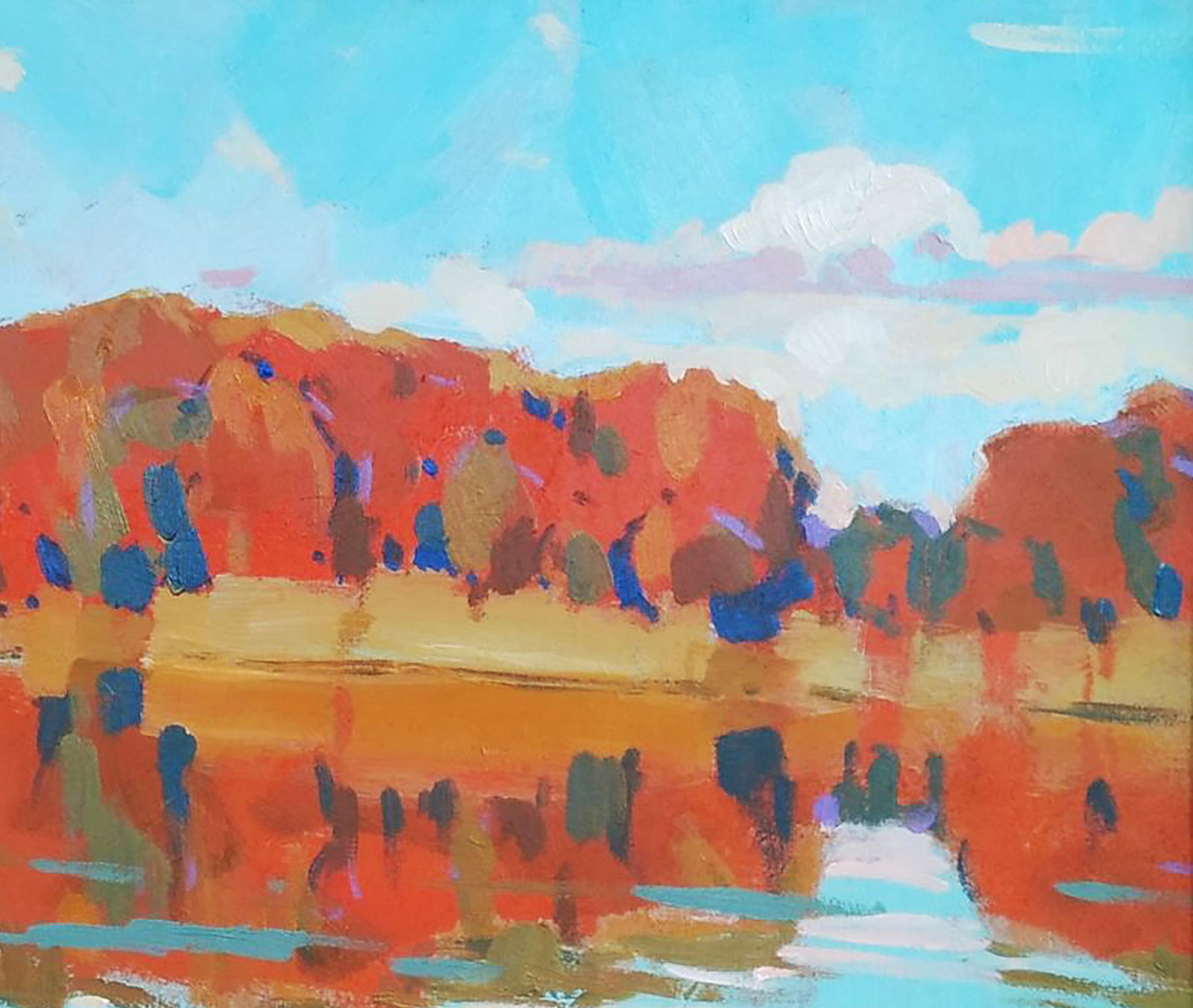 Acrylic painting Autumn by the river Serhii Kachyn - 3