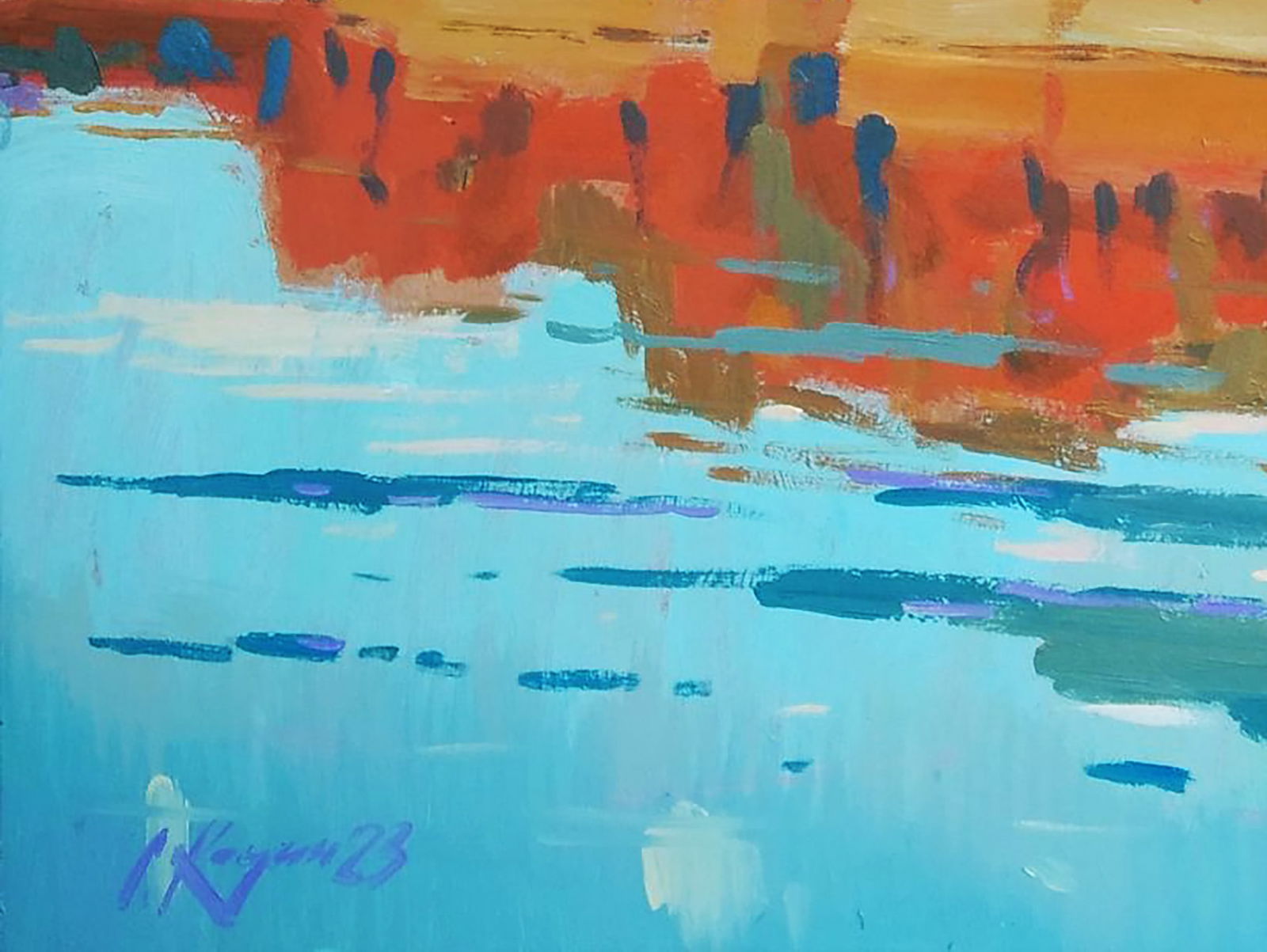 Acrylic painting Autumn by the river Serhii Kachyn - 4