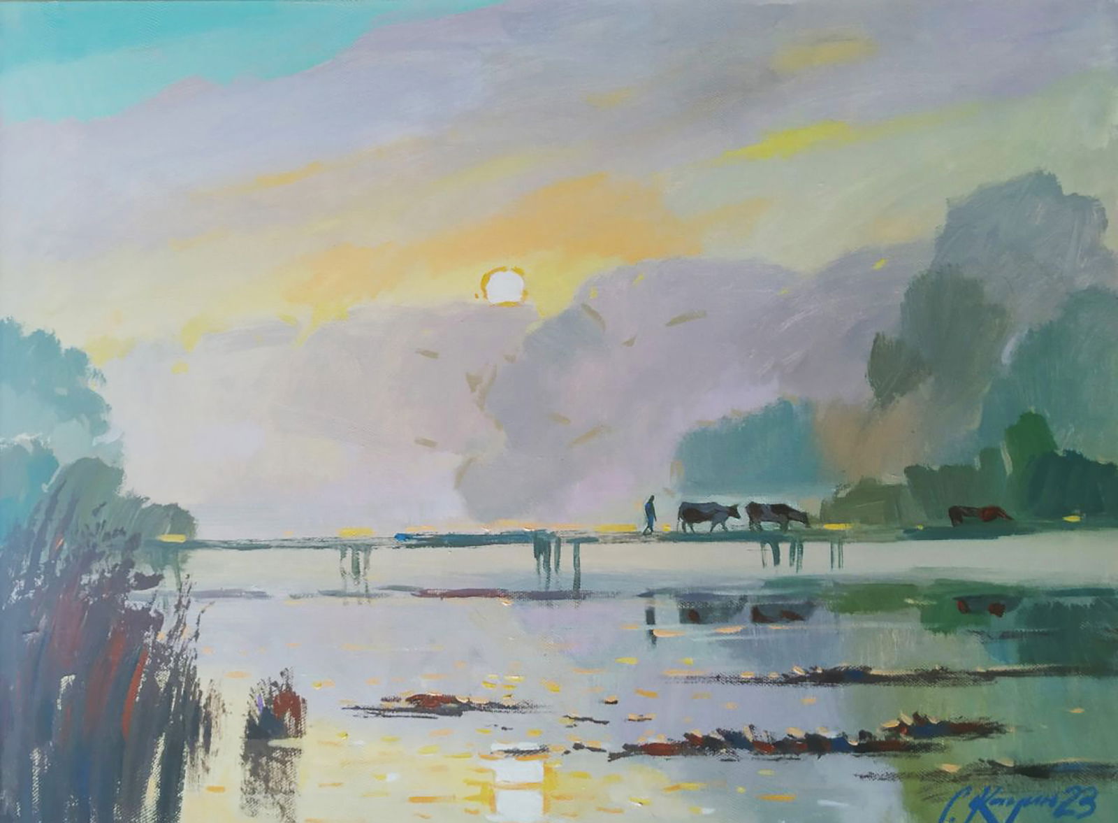 Acrylic painting Foggy morning Serhii Kachyn: Title: Acrylic painting Foggy morning Serhii Kachyn Description: 44KACH Painter: Serhii Kachyn Size: 60x80 cm/23.62x31.49 inches Components: acrylic, canvas Original painting CONDITION: excellent ARTI