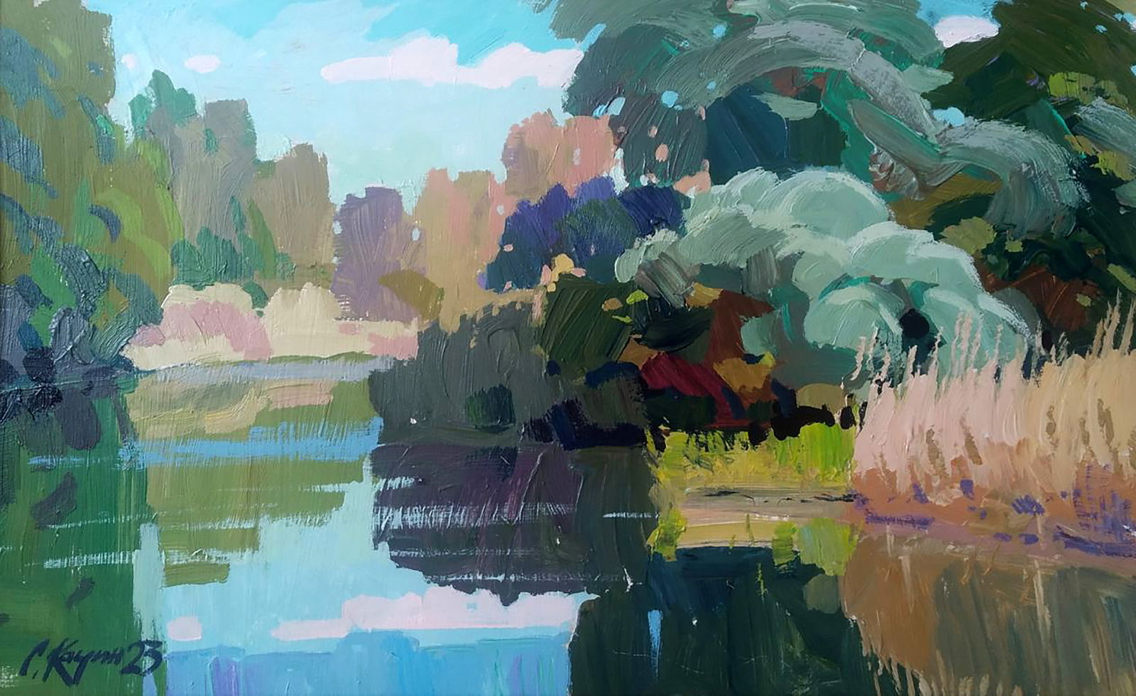 Acrylic painting Far from the city Serhii Kachyn: Title: Acrylic painting Far from the city Serhii Kachyn Description: 46KACH Painter: Serhii Kachyn Size: 40x65 cm/15.74x25.59 inches Components: acrylic, dvp Original painting CONDITION: excellent ART