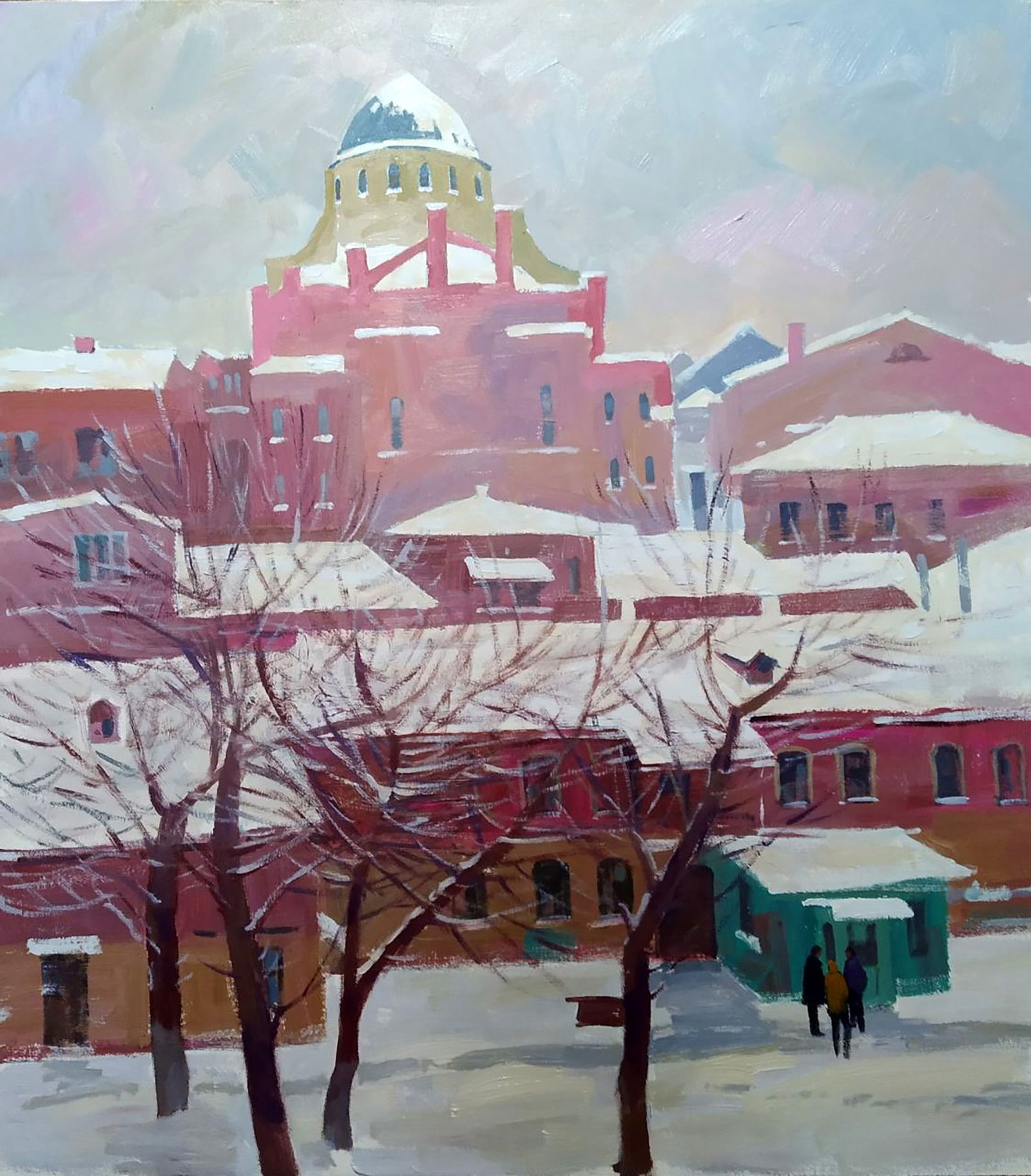 Acrylic painting Winter day in the city Serhii Kachyn: Title: Acrylic painting Winter day in the city Serhii Kachyn Description: 48KACH Painter: Serhii Kachyn Size: 95x85 cm/37.40x33.46 inches Components: acrylic, canvas Original painting CONDITION: excel