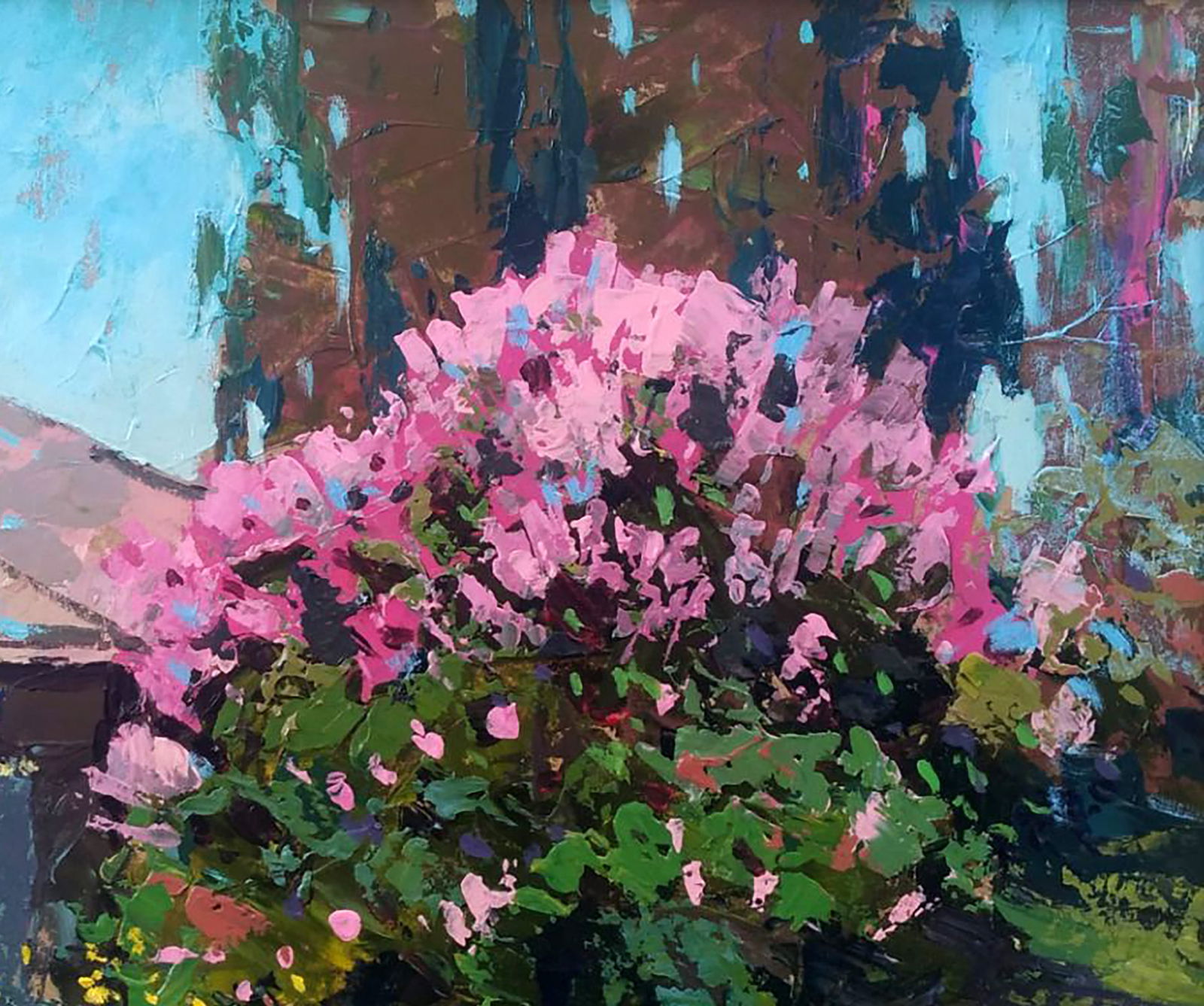 Acrylic painting Lilac blooms in the yard Serhii Kachyn - 3