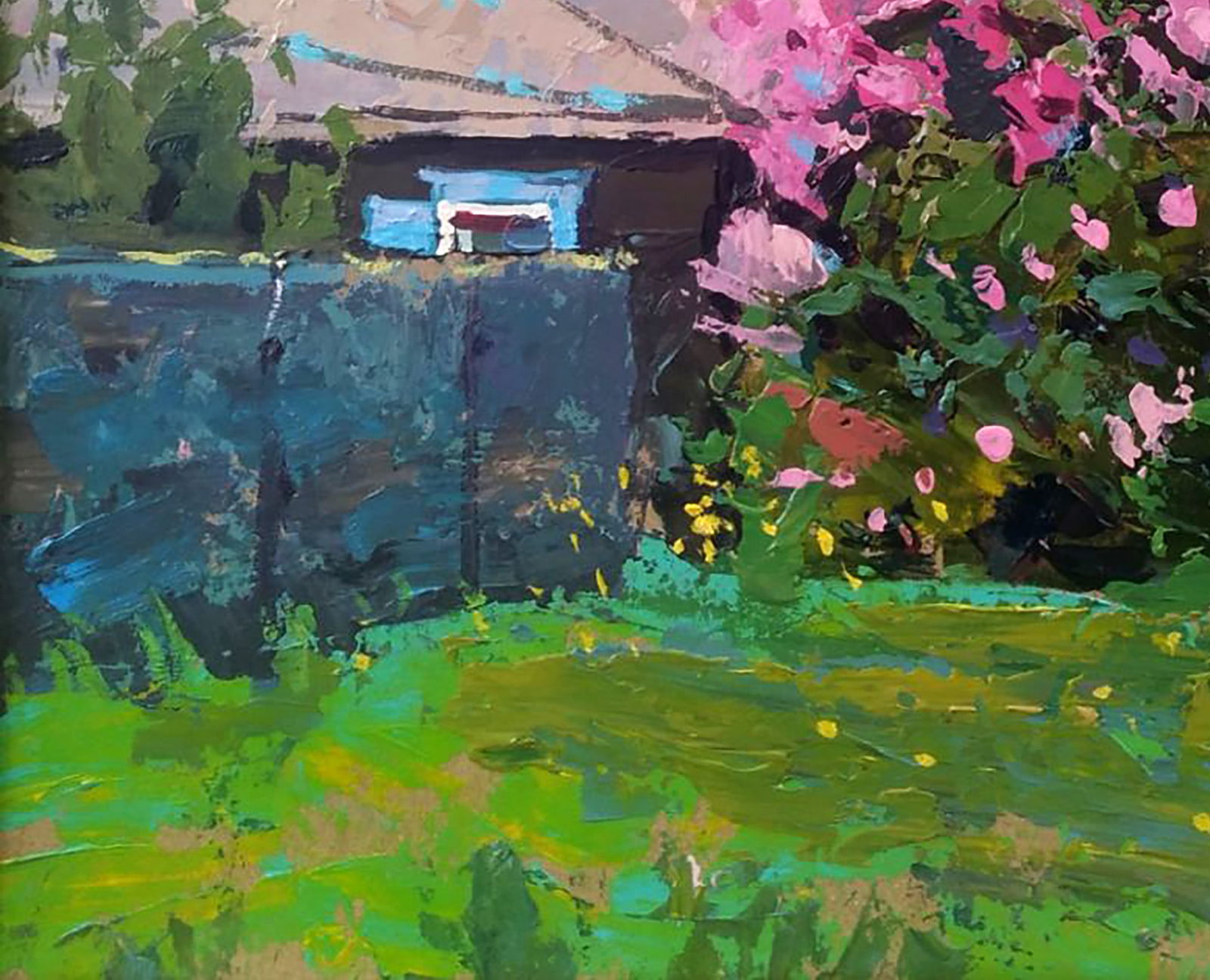 Acrylic painting Lilac blooms in the yard Serhii Kachyn - 4