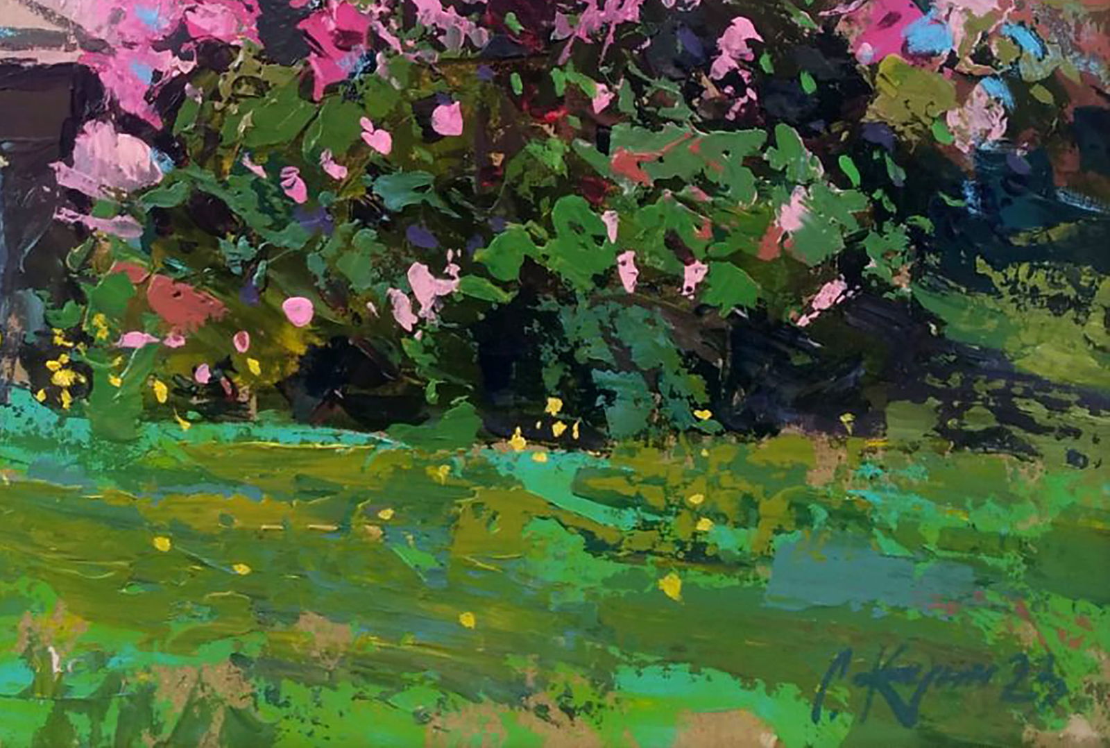 Acrylic painting Lilac blooms in the yard Serhii Kachyn - 5