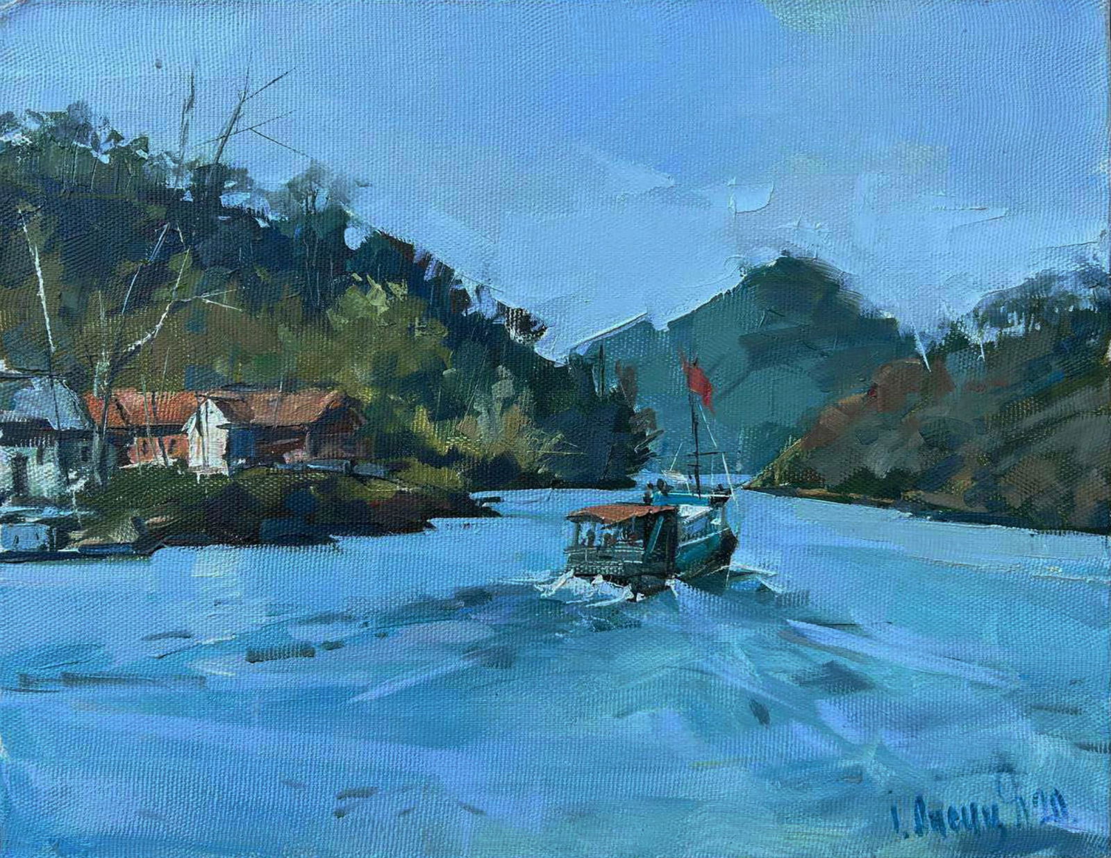 Oil painting China blue lake Igor Lysytsya: Title: Oil painting China blue lake Igor Lysytsya Description: 14LISITS Painter: Igor Lysytsya Size: 35x45 cm/13.77x17.71 inches Components: oil, canvas Original painting CONDITION: excellent 