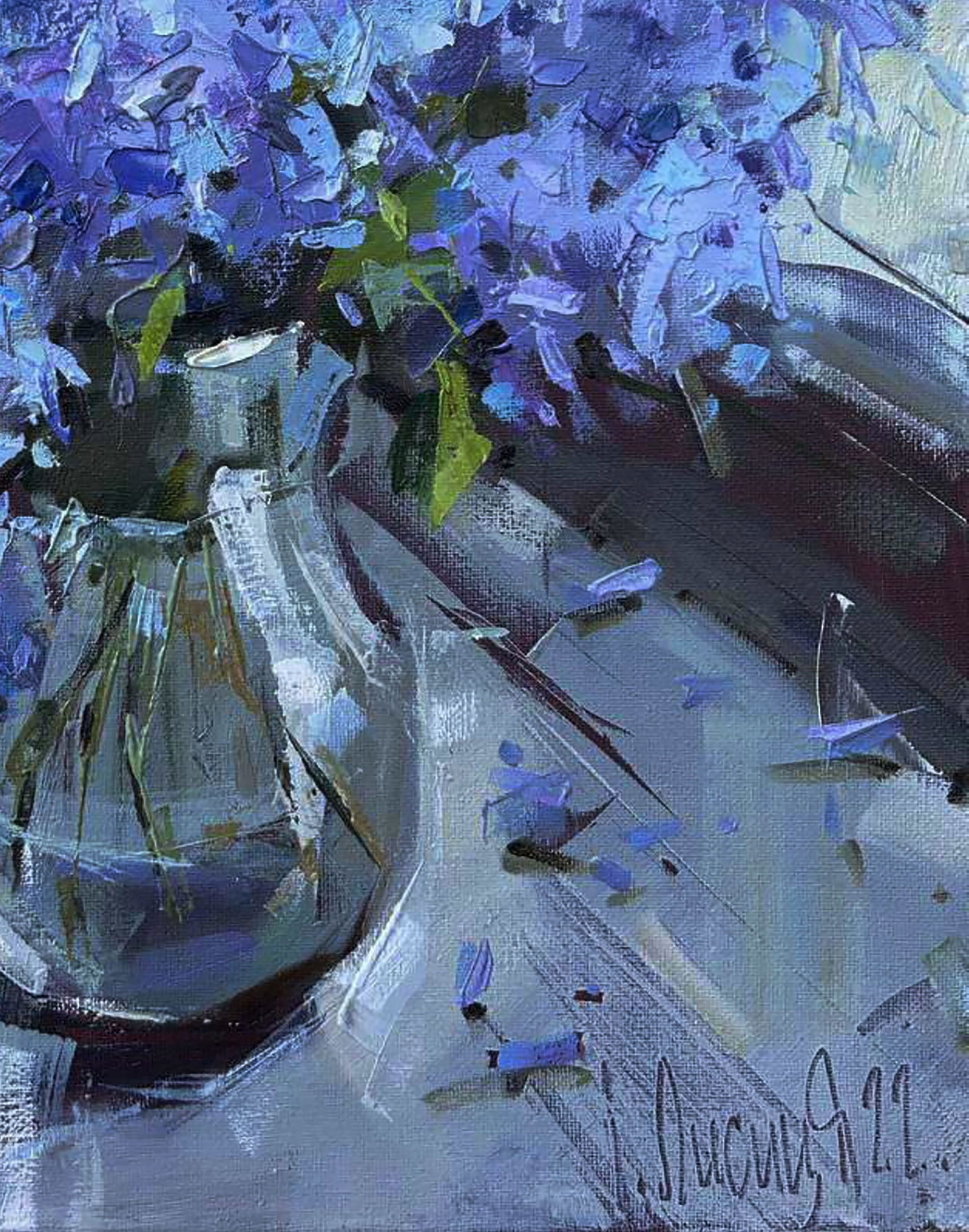 Oil painting Blue lilac bouquet Igor Lysytsya - 2