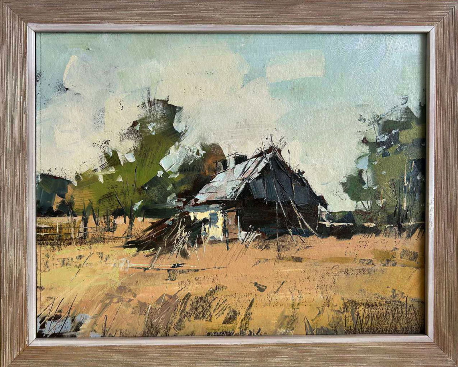 Oil painting Old gloomy farm Igor Lysytsya: Title: Oil painting Old gloomy farm Igor Lysytsya Description: 21LISITS Painter: Igor Lysytsya Size: 26x32.5 cm/10.23x12.79 inches Components: oil, cardboard Original painting CONDITION: excellent 