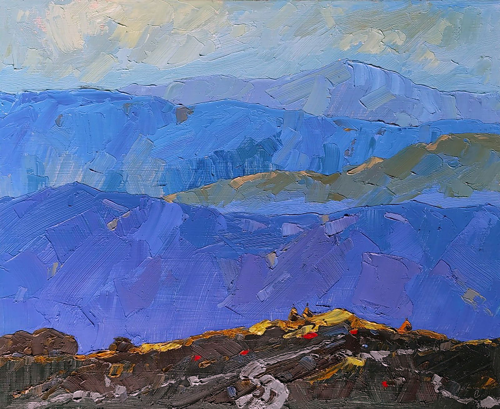 Oil painting Alpine meadows Yaroslav Savchyn: Title: Oil painting Alpine meadows Yaroslav Savchyn Description: 16SAVCH Painter: Yaroslav Savchyn Size: 40x50 cm/15.74x19.68 inches Components: oil, canvas on cardboard Original painting CONDITION: