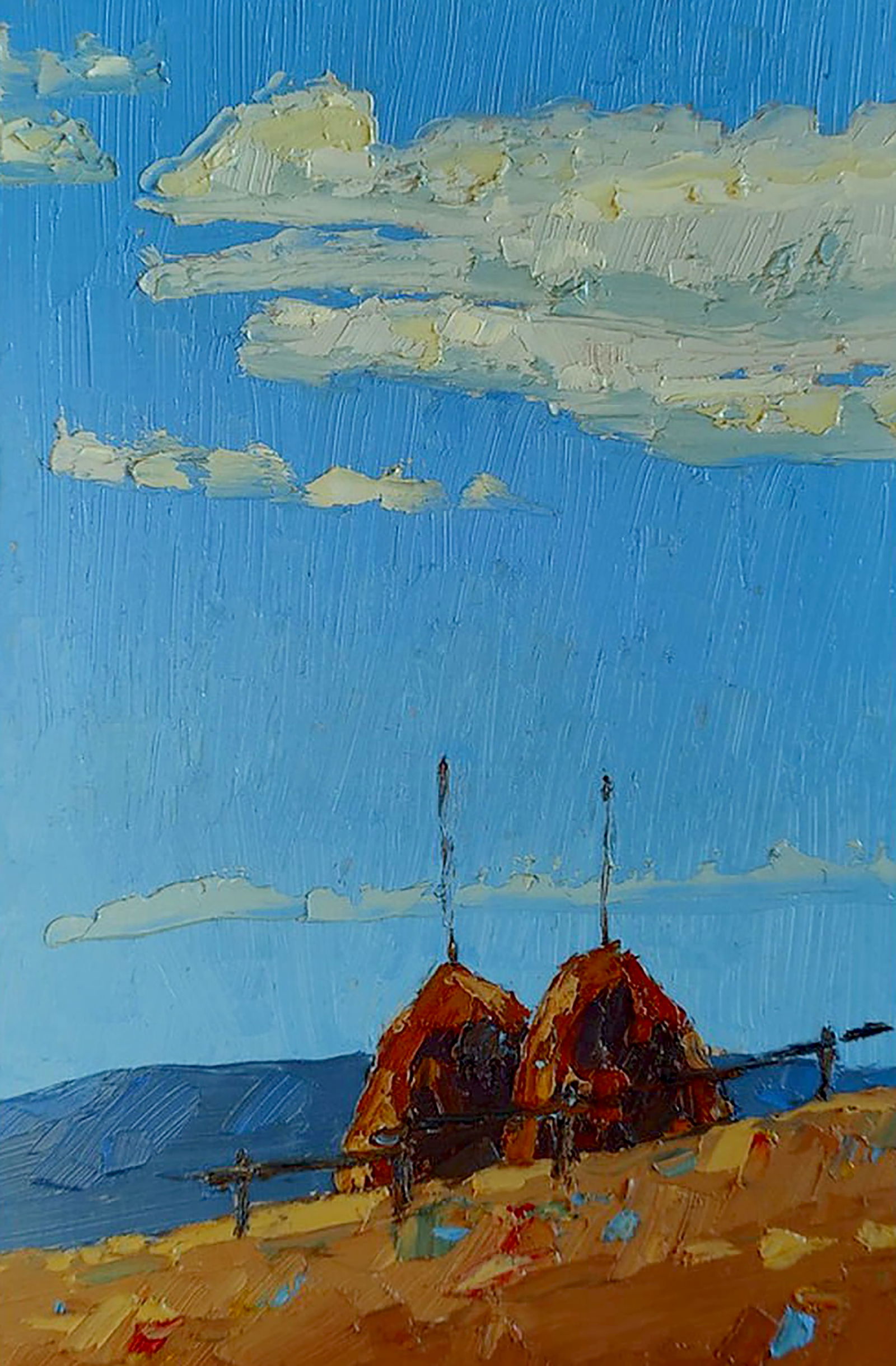 Oil painting Under the summer sky Yaroslav Savchyn: Title: Oil painting Under the summer sky Yaroslav Savchyn Description: 37SAVCH Painter: Yaroslav Savchyn Size: 23x15 cm/9.05x5.90 inches Components: oil, hardboard Original painting CONDITION: