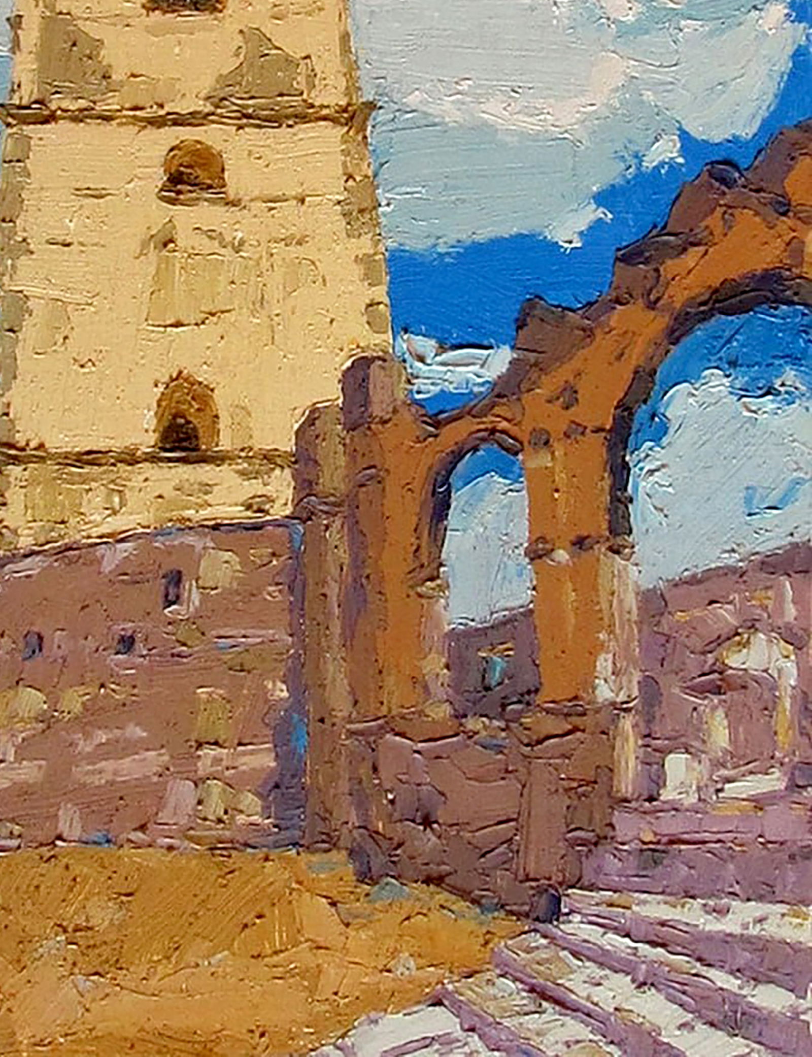 Oil painting Armenian bell tower in Kamenets Yaroslav Savchyn - 5
