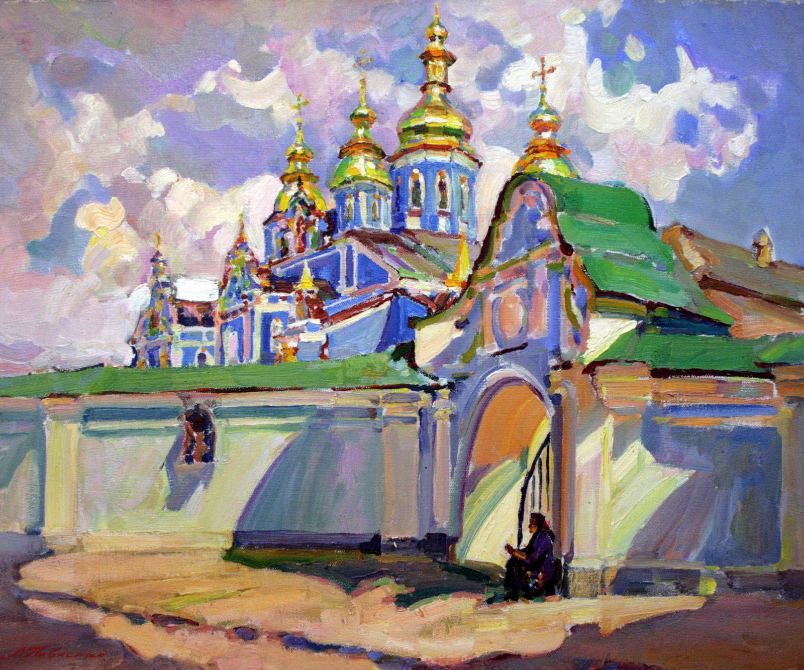 Oil painting Near the gates of the cathedral Leonid Pavlenko: Title: Oil painting Near the gates of the cathedral Leonid Pavlenko Description: 19PAVL Painter: Leonid Pavlenko Size: 65x80 cm/25.59x31.49 inches Components: oil, canvas Original painting CONDITION: