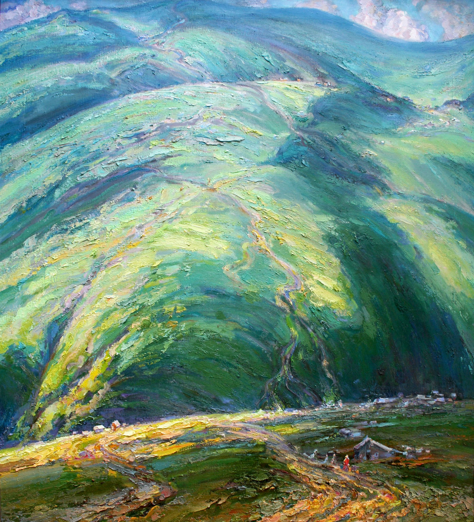 Oil painting High in the mountains Leonid Pavlenko: Title: Oil painting High in the mountains Leonid Pavlenko Description: 21PAVL Painter: Leonid Pavlenko Size: 100x80 cm/39.37x31.49 inches Components: oil, canvas Original painting CONDITION: excellent