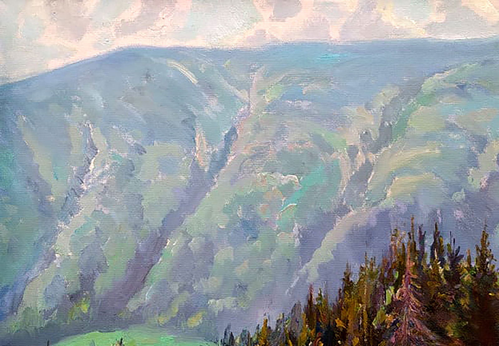 Oil painting The majesty of the forest mountains Leonid Pavlenko - 2