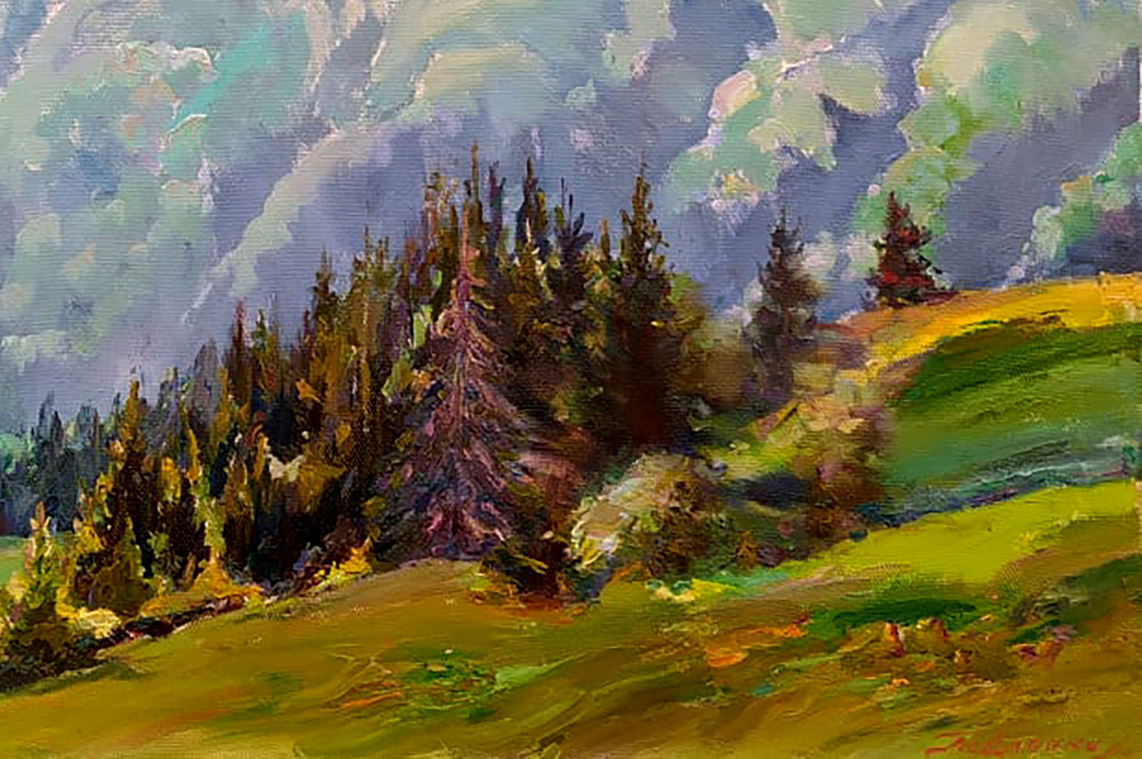 Oil painting The majesty of the forest mountains Leonid Pavlenko - 5