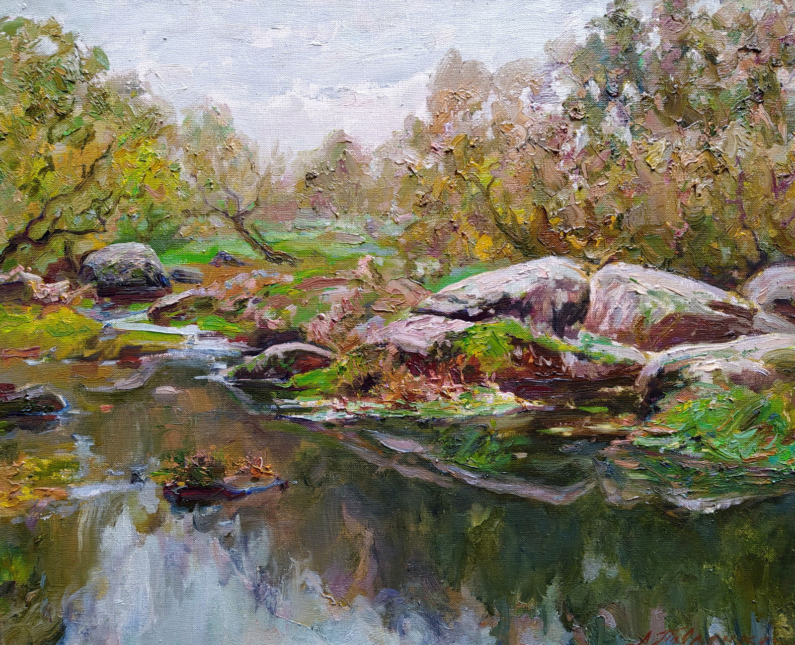 Oil painting On the river bank Leonid Pavlenko: Title: Oil painting On the river bank Leonid Pavlenko Description: 50PAVL Painter: Leonid Pavlenko Size: 45x55 cm/17.71x21.65 inches Components: oil, canvas Original painting CONDITION: excellent 