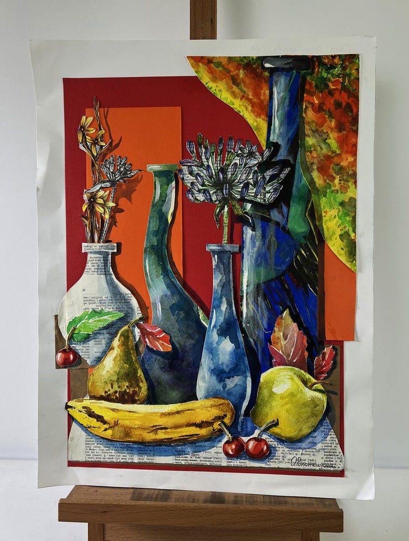 Watercolor painting Fruit and flower still life Olga Ponomaryova: Title: Watercolor painting Fruit and flower still life Olga Ponomaryova Description: NoAAA5567 The Watercolor painting Paper titled "Fruit and flower still life" is an imaginative and expressive