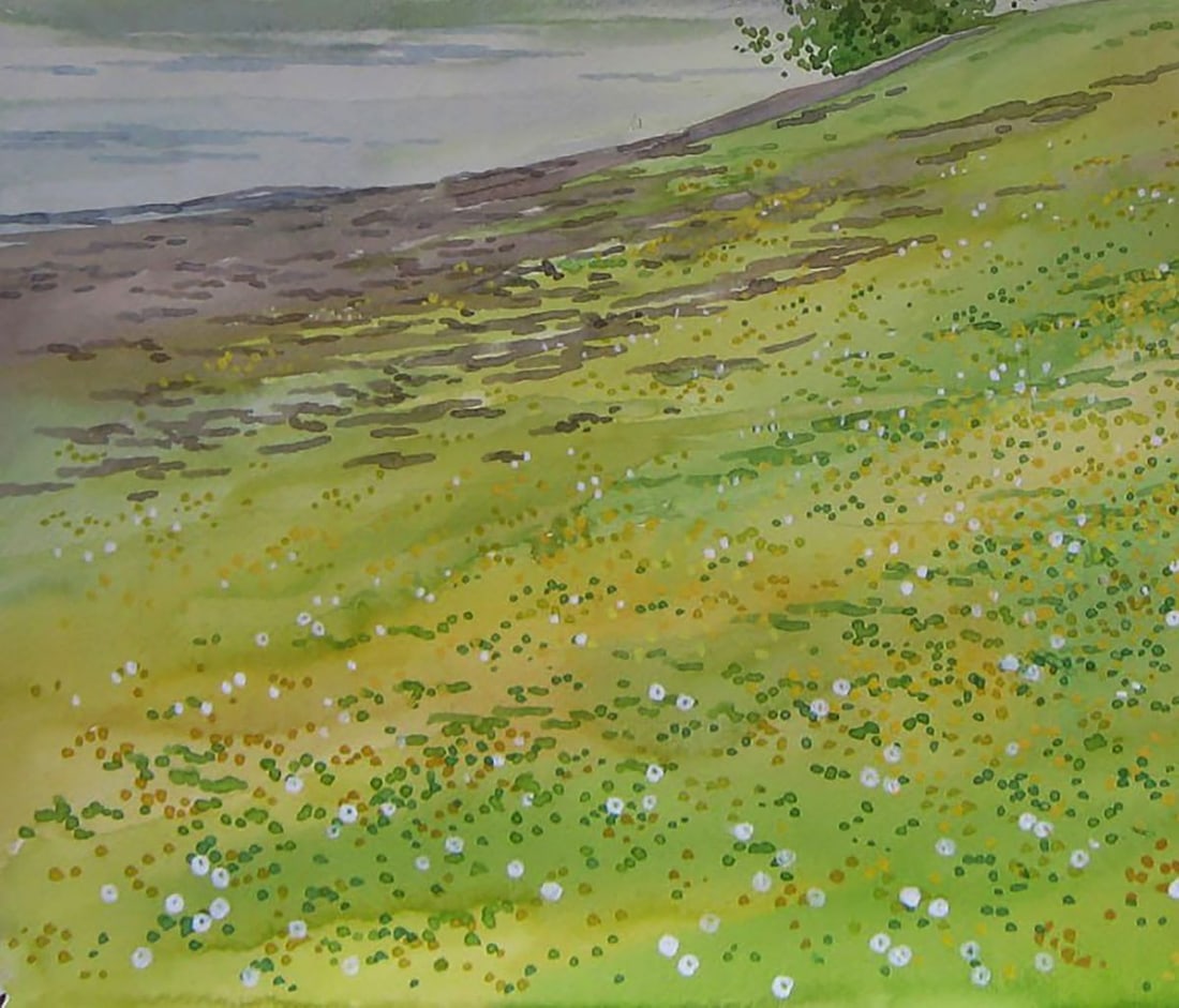 Watercolor painting Trees bloom near the shore Valery Savenets - 3