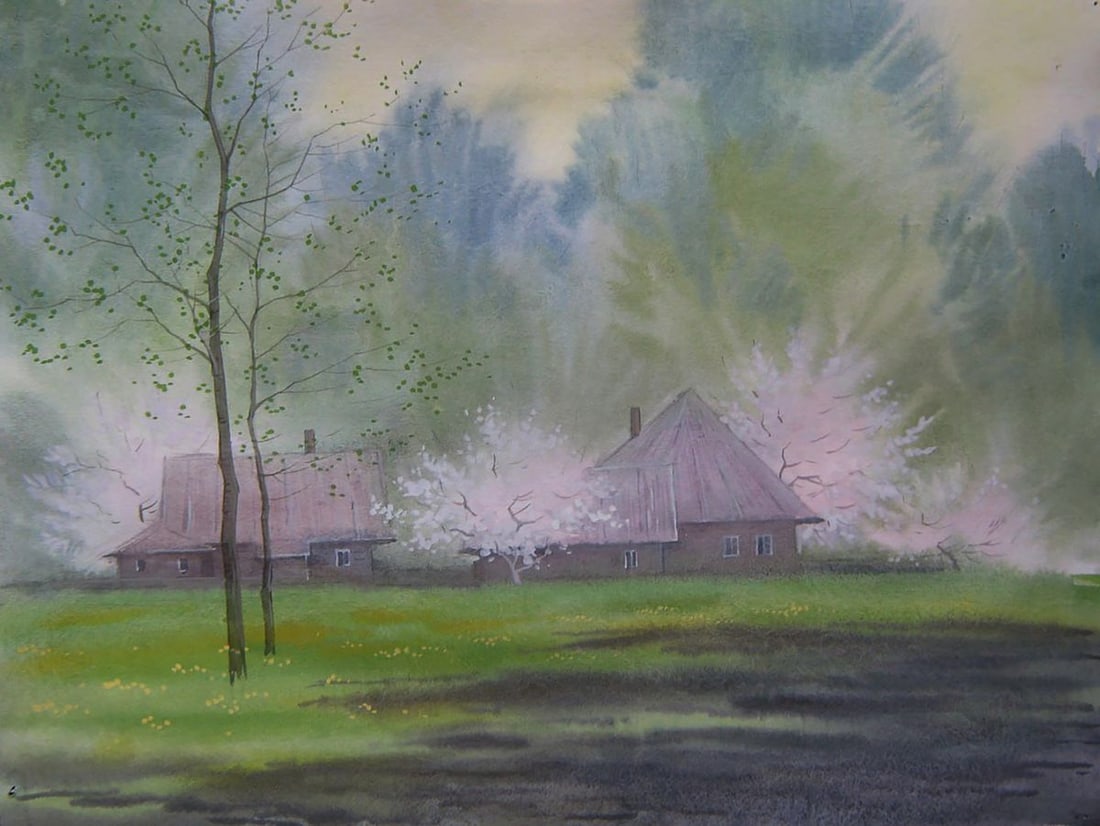 Watercolor painting Spring village Valery Savenets: Title: Watercolor painting Spring village Valery Savenets Description: NoSav 388 *** ABOUT THIS PAINTING *** * TITLE: "Spring village" * ARTISTS: Valery Savenets * SIZE: 30x40 cm/'11.81x15.74