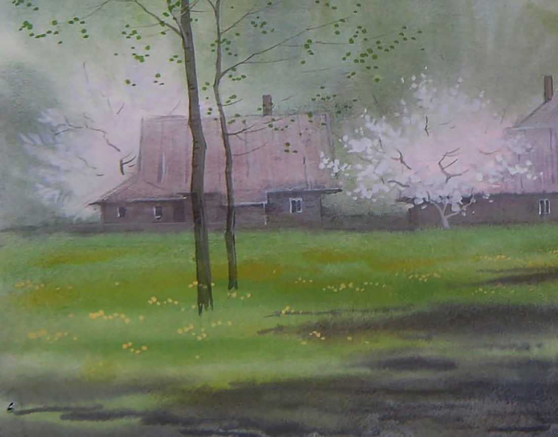 Watercolor painting Spring village Valery Savenets - 3